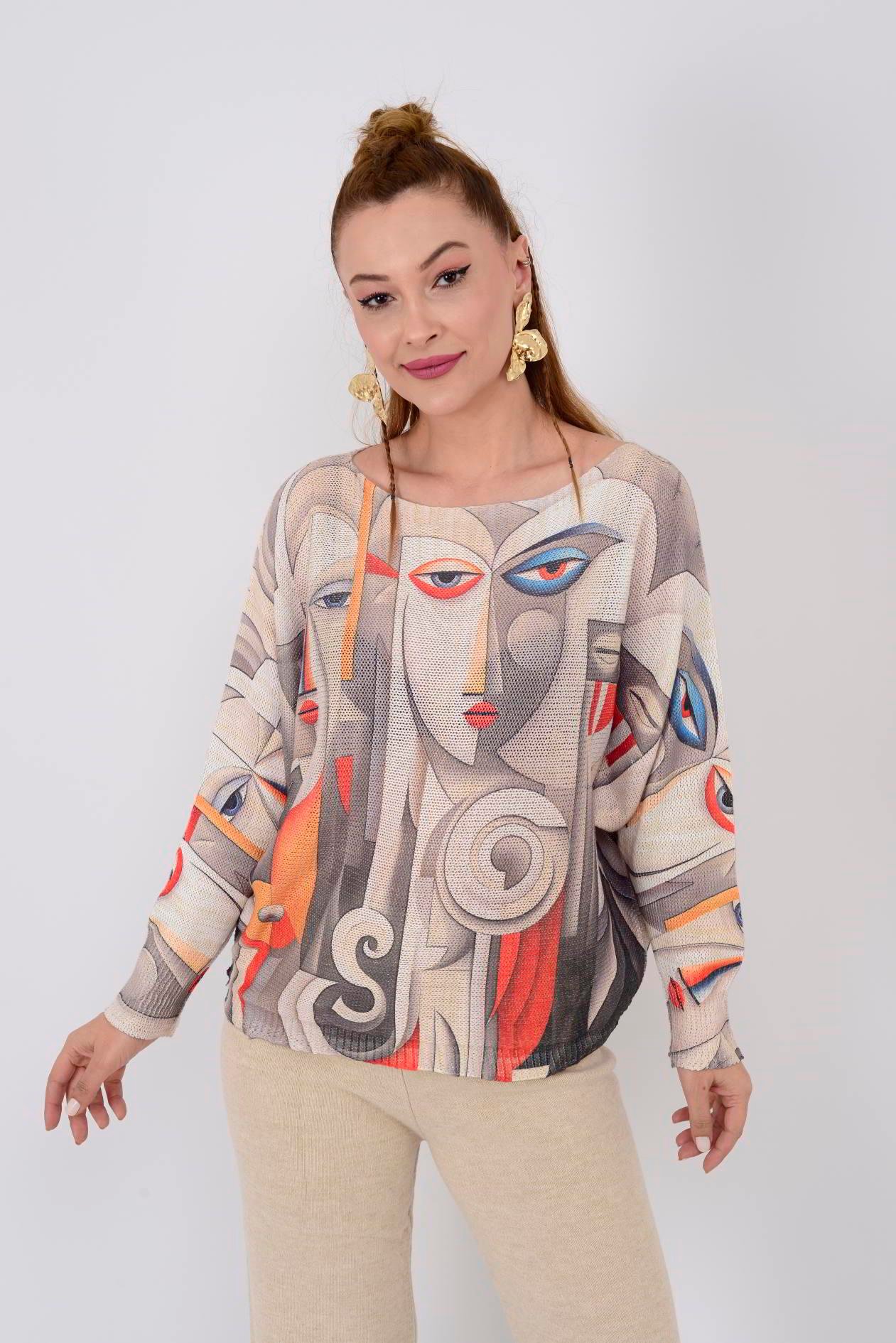 9060 MERRY TASARIM DESEN MERSERİZE TRİKO BLUZ