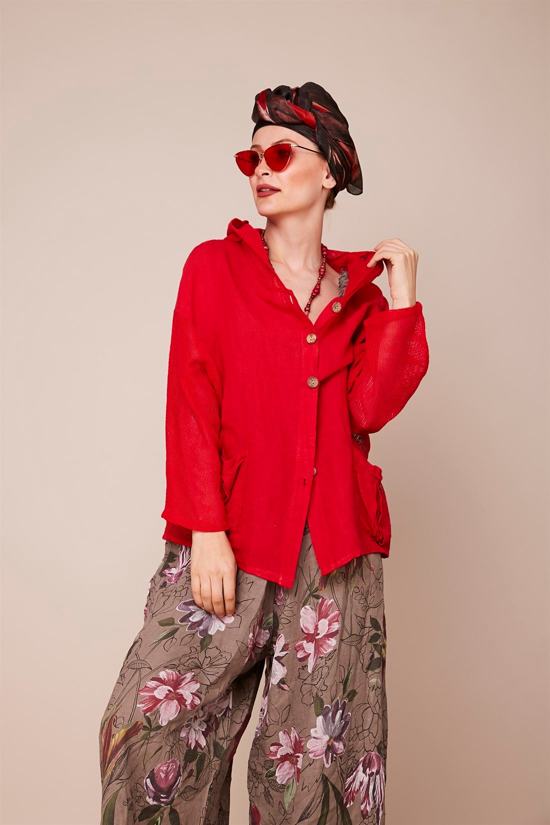 9067 FİLE DETAYLI KETEN CEKET