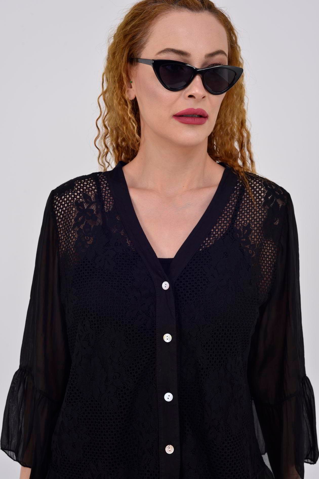 9244 İPEK DETALI DANTELLİ BLUZ