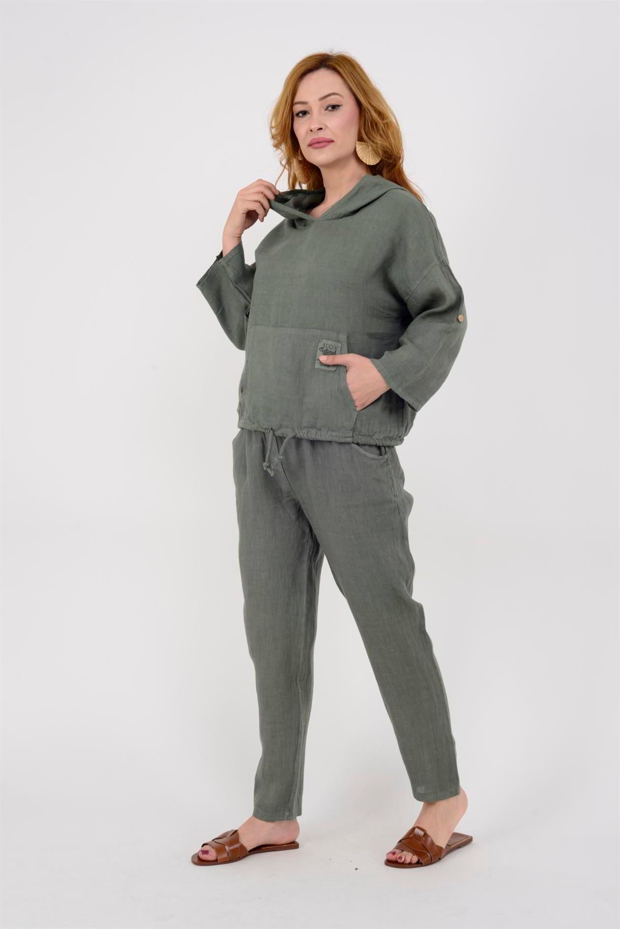 9904 KAPÜŞONLU KISA KETEN SWEAT