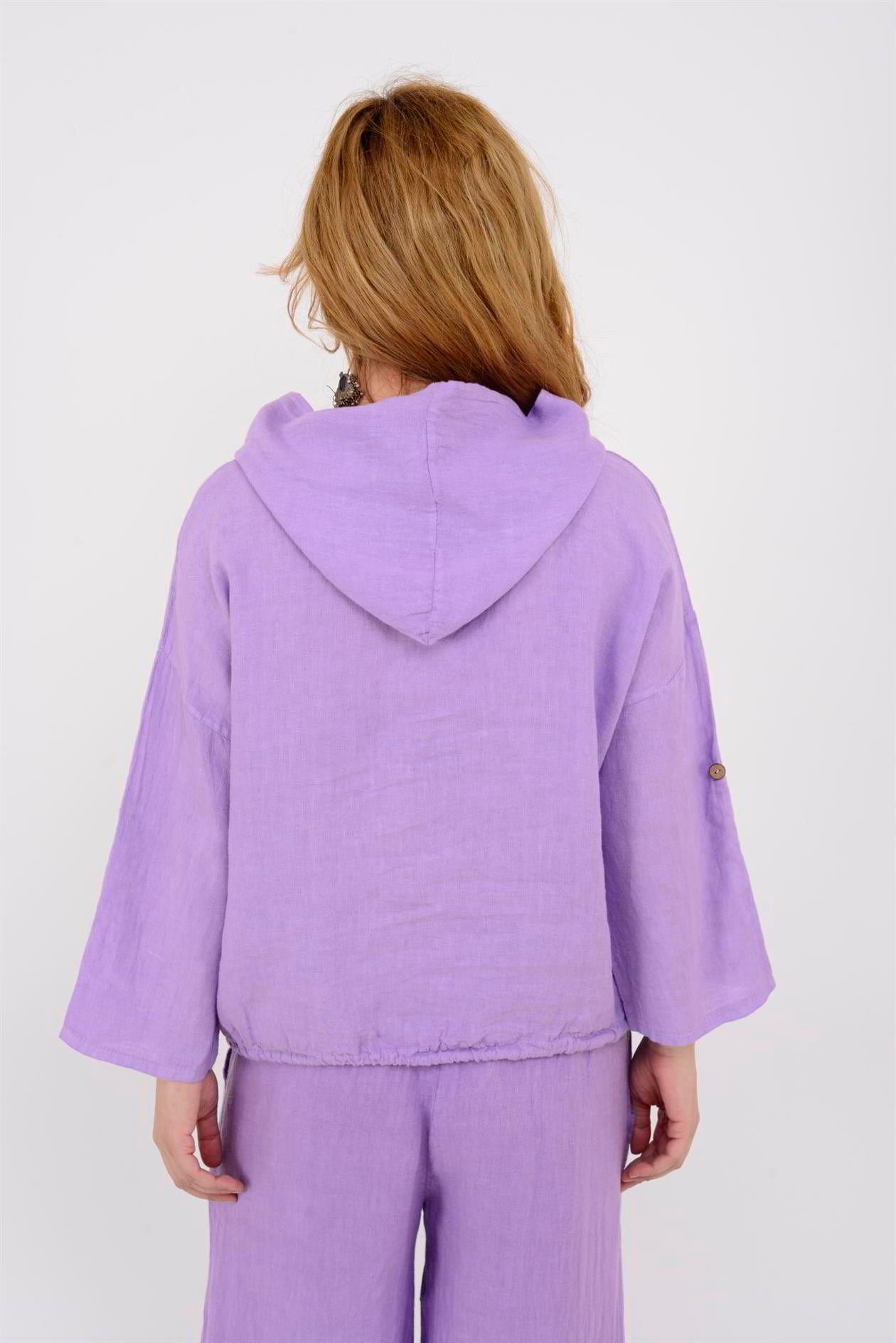 9904 KAPÜŞONLU KISA KETEN SWEAT