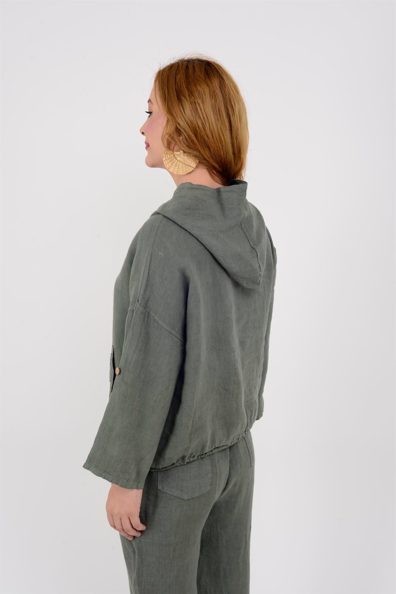 9904 KAPÜŞONLU KISA KETEN SWEAT