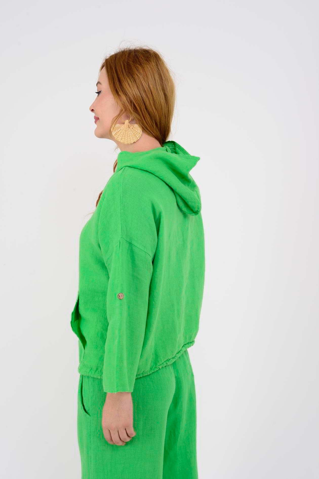 9904 KAPÜŞONLU KISA KETEN SWEAT
