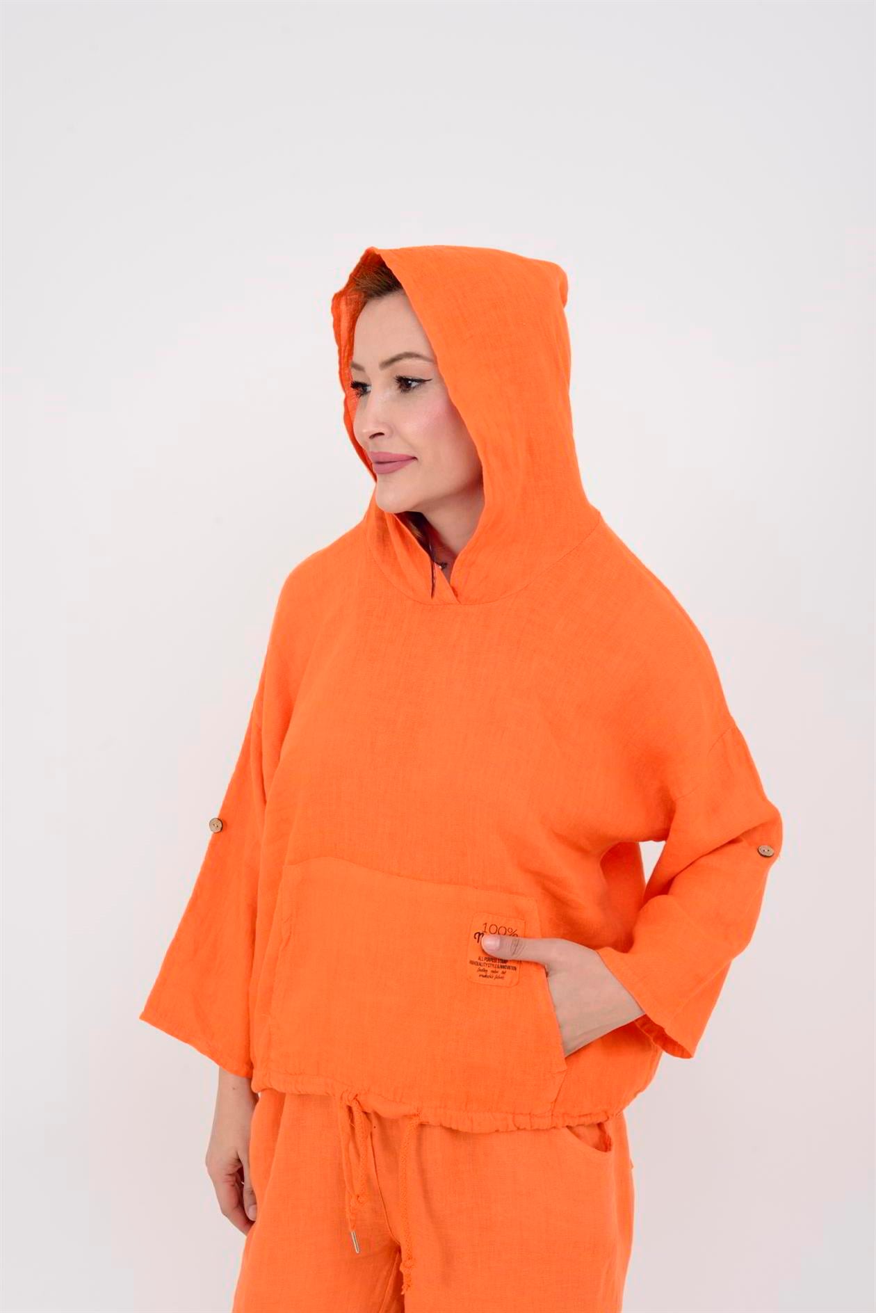 9904 KAPÜŞONLU KISA KETEN SWEAT