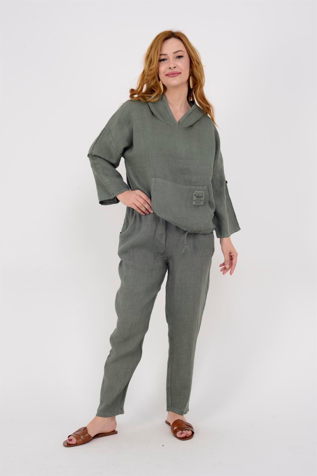 9904 KAPÜŞONLU KISA KETEN SWEAT