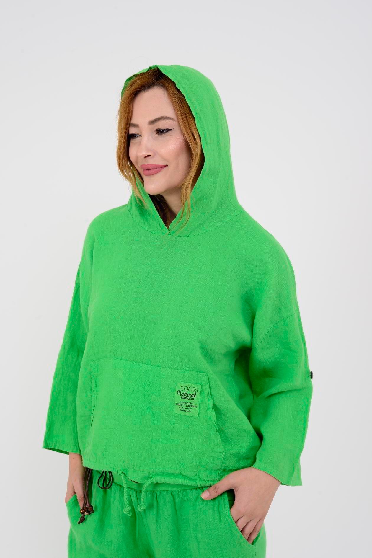 9904 KAPÜŞONLU KISA KETEN SWEAT