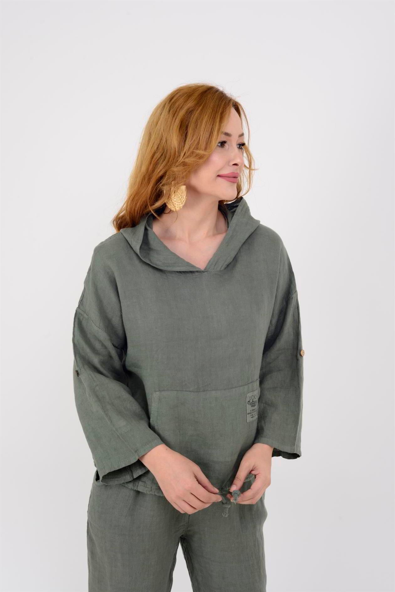 9904 KAPÜŞONLU KISA KETEN SWEAT
