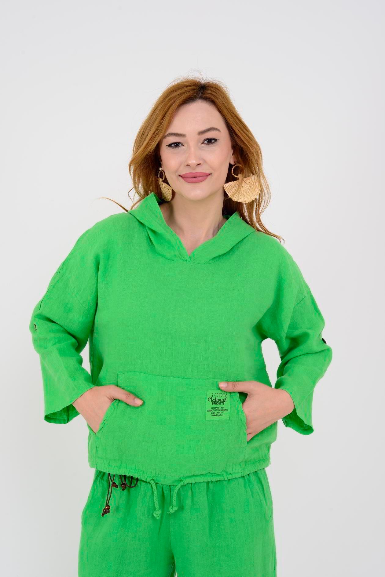 9904 KAPÜŞONLU KISA KETEN SWEAT