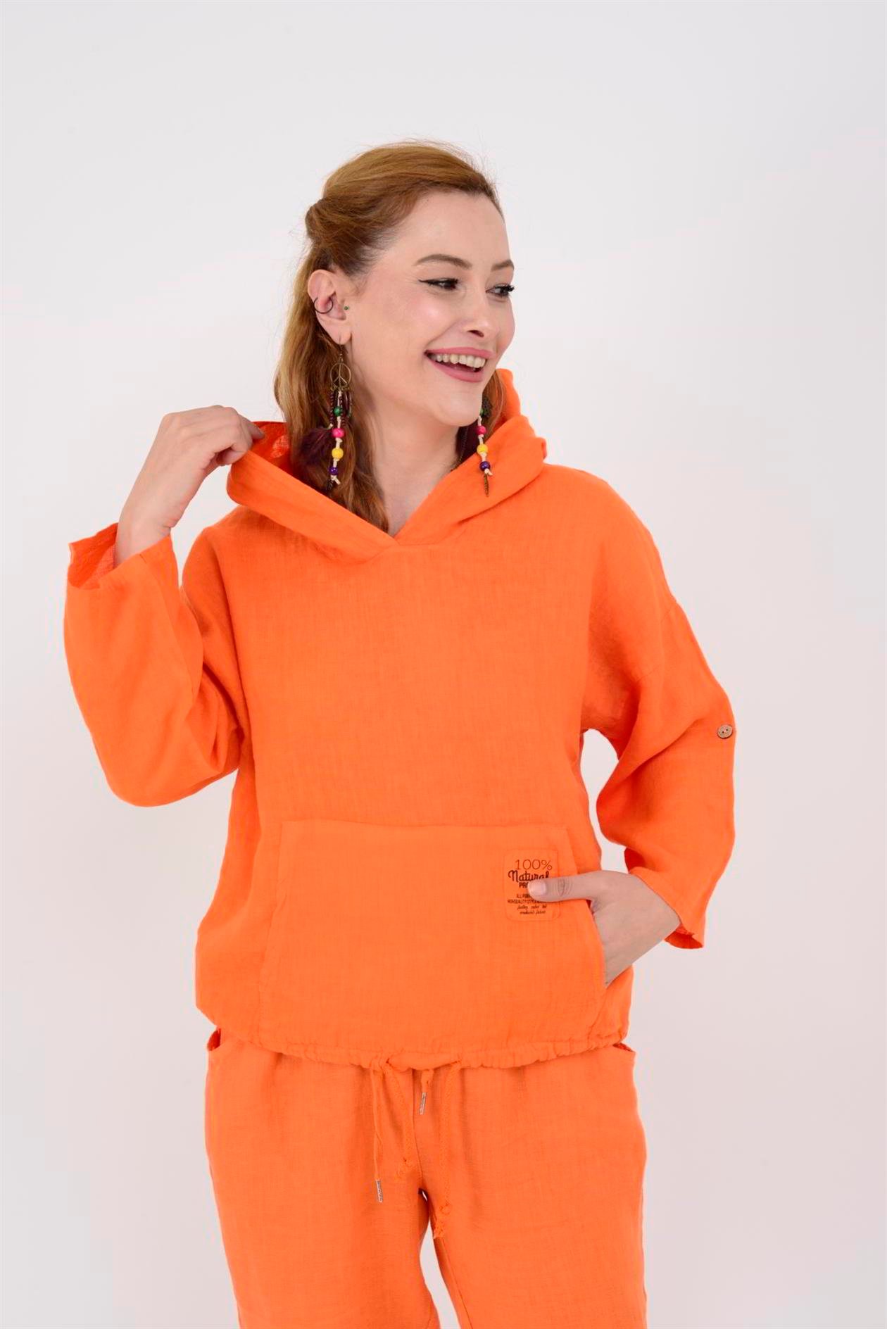 9904 KAPÜŞONLU KISA KETEN SWEAT