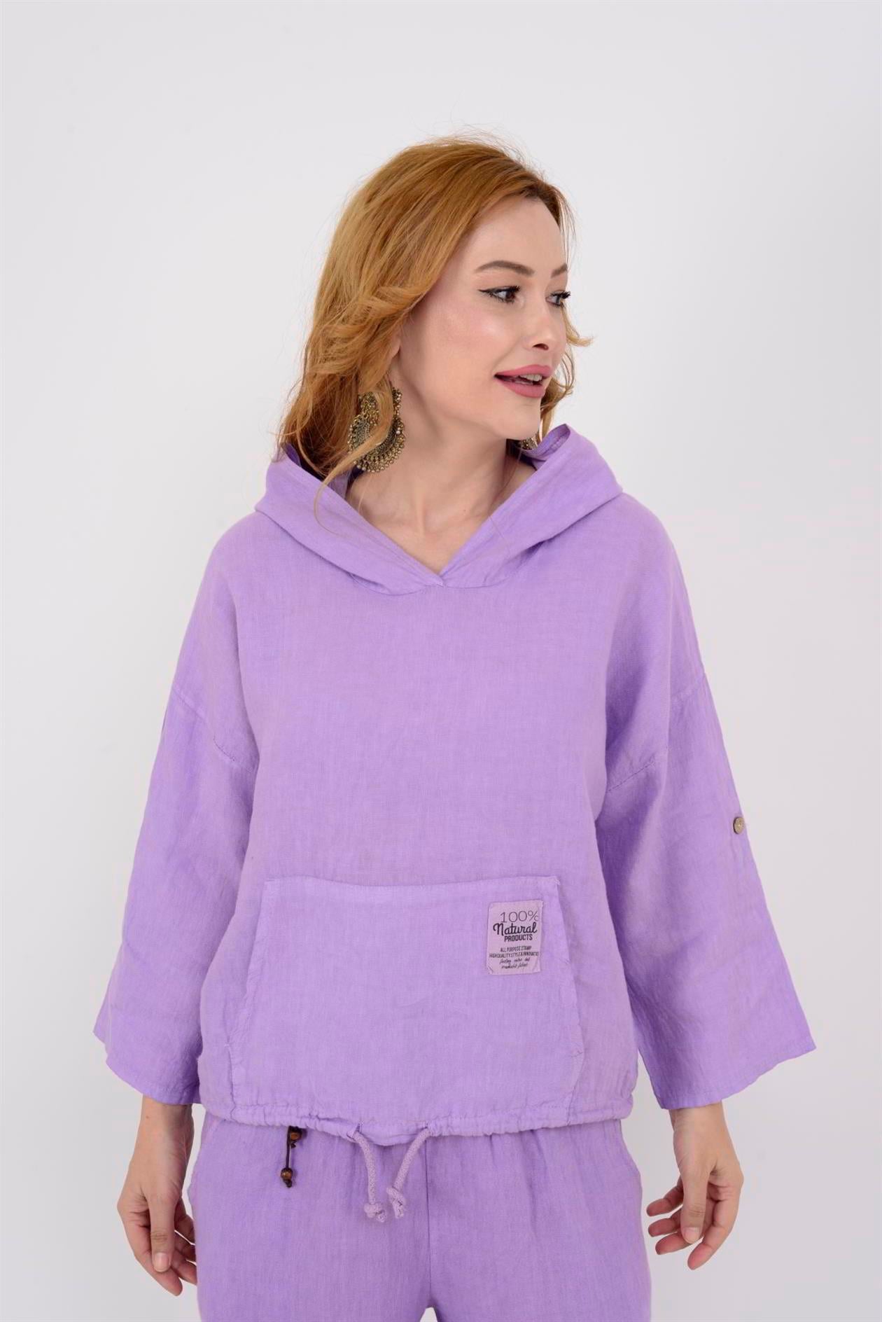 9904 KAPÜŞONLU KISA KETEN SWEAT