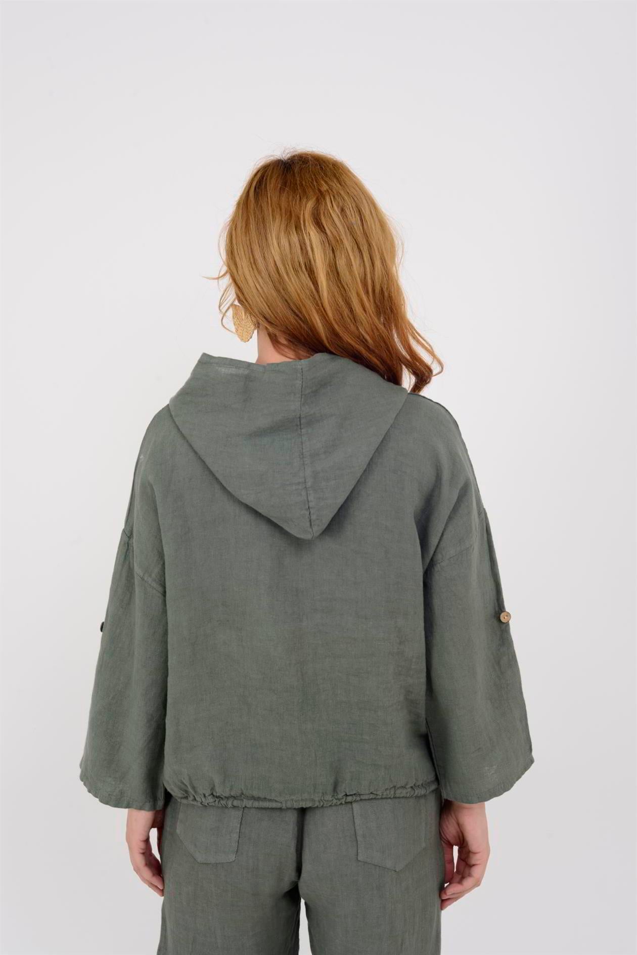 9904 KAPÜŞONLU KISA KETEN SWEAT