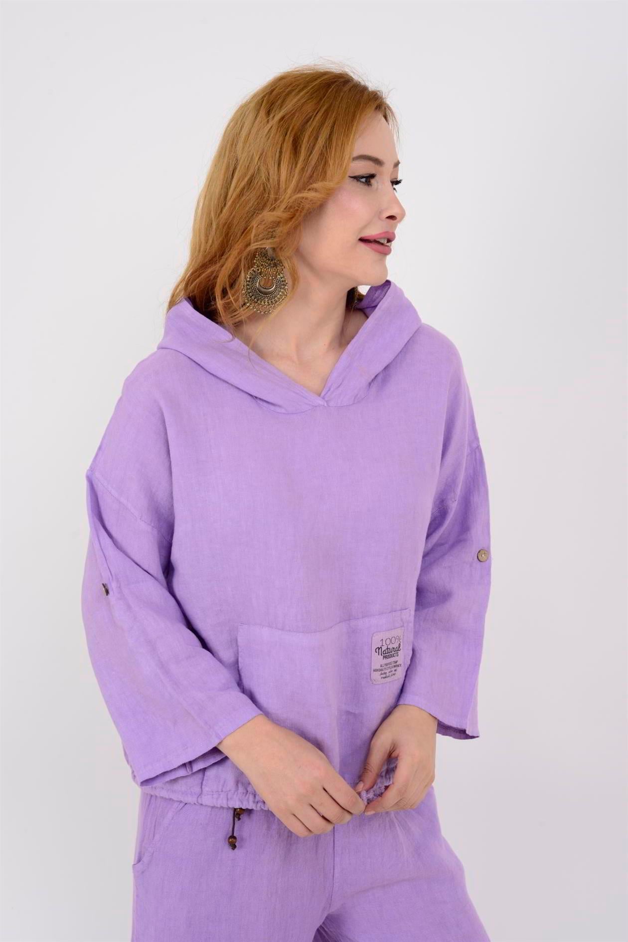9904 KAPÜŞONLU KISA KETEN SWEAT