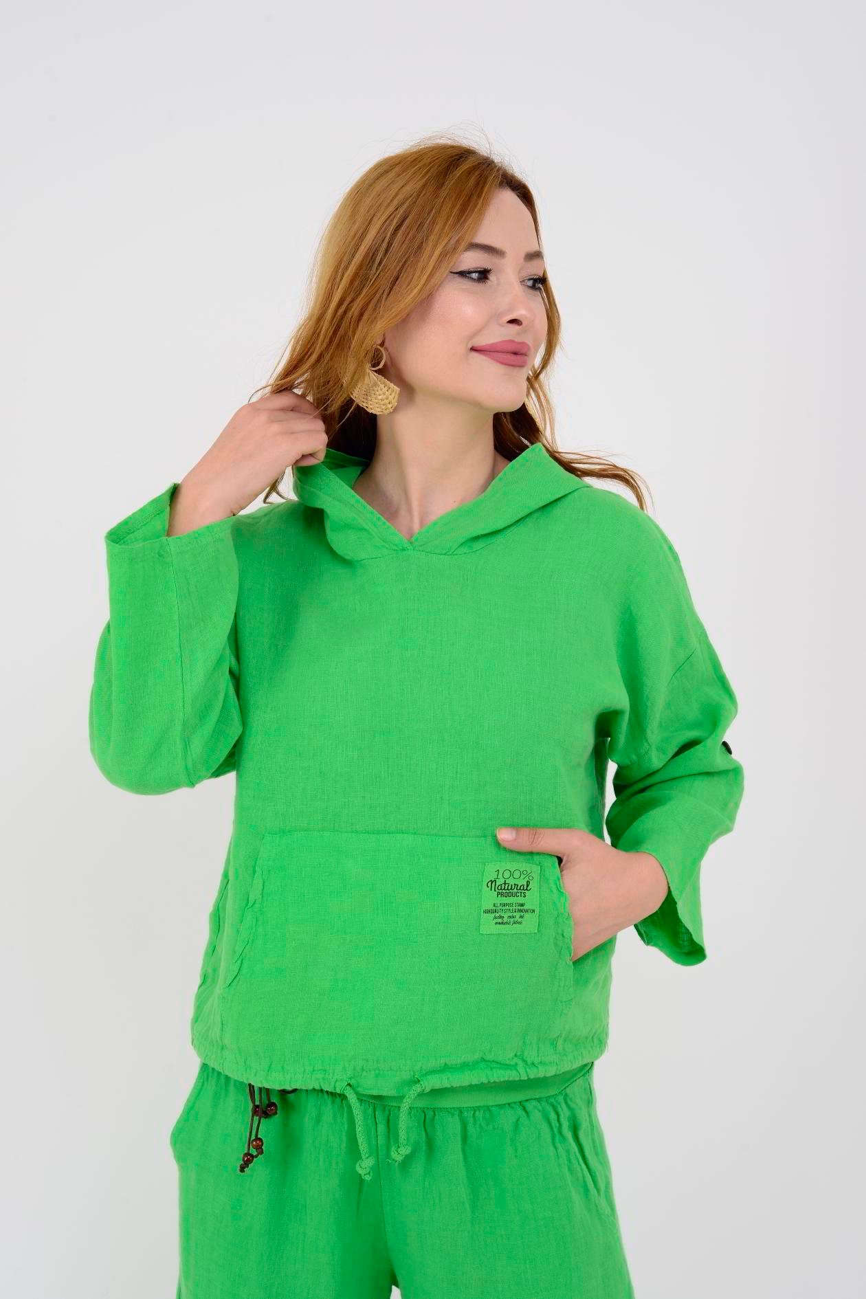 9904 KAPÜŞONLU KISA KETEN SWEAT