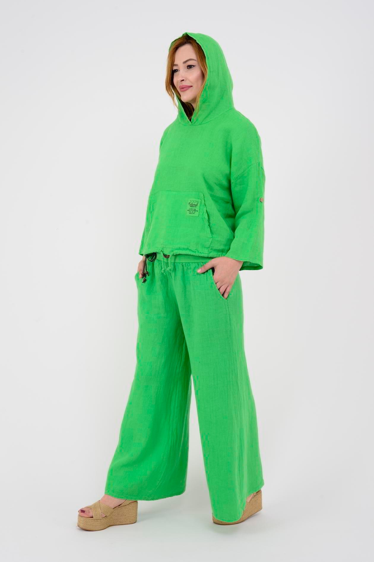 9904 KAPÜŞONLU KISA KETEN SWEAT
