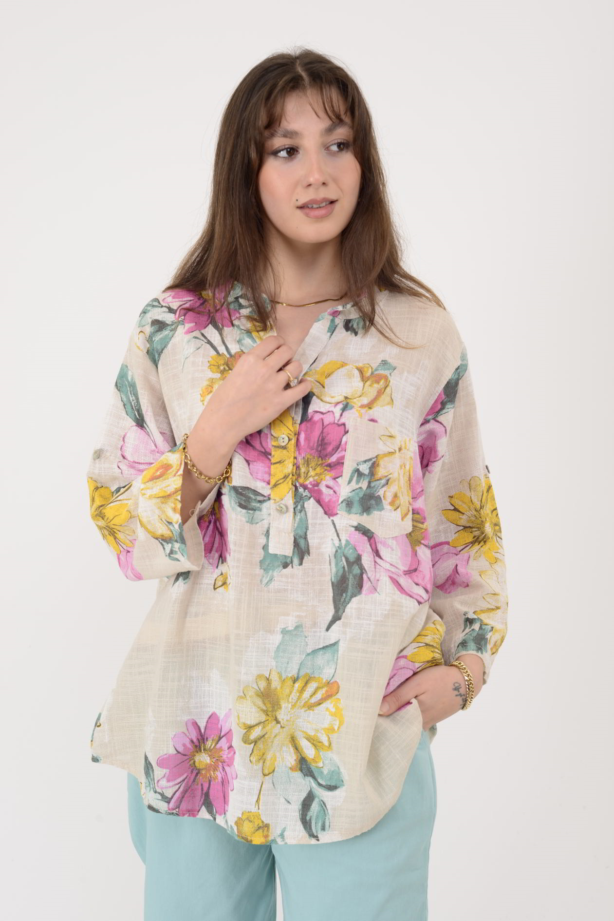 A0150 KRİZANTEM DESEN GÖMLEK