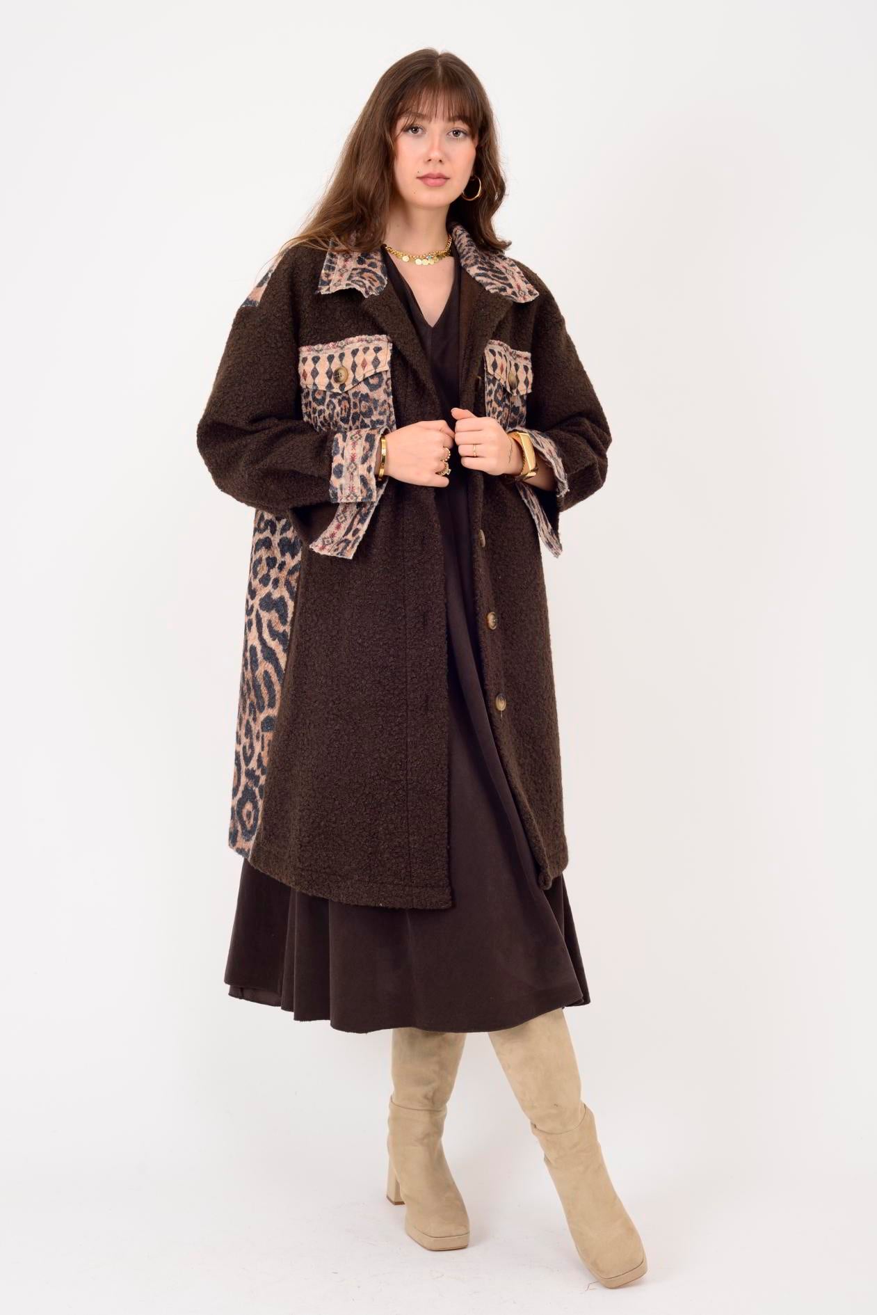 A3790 LEOPAR DETAY KEÇE KABAN