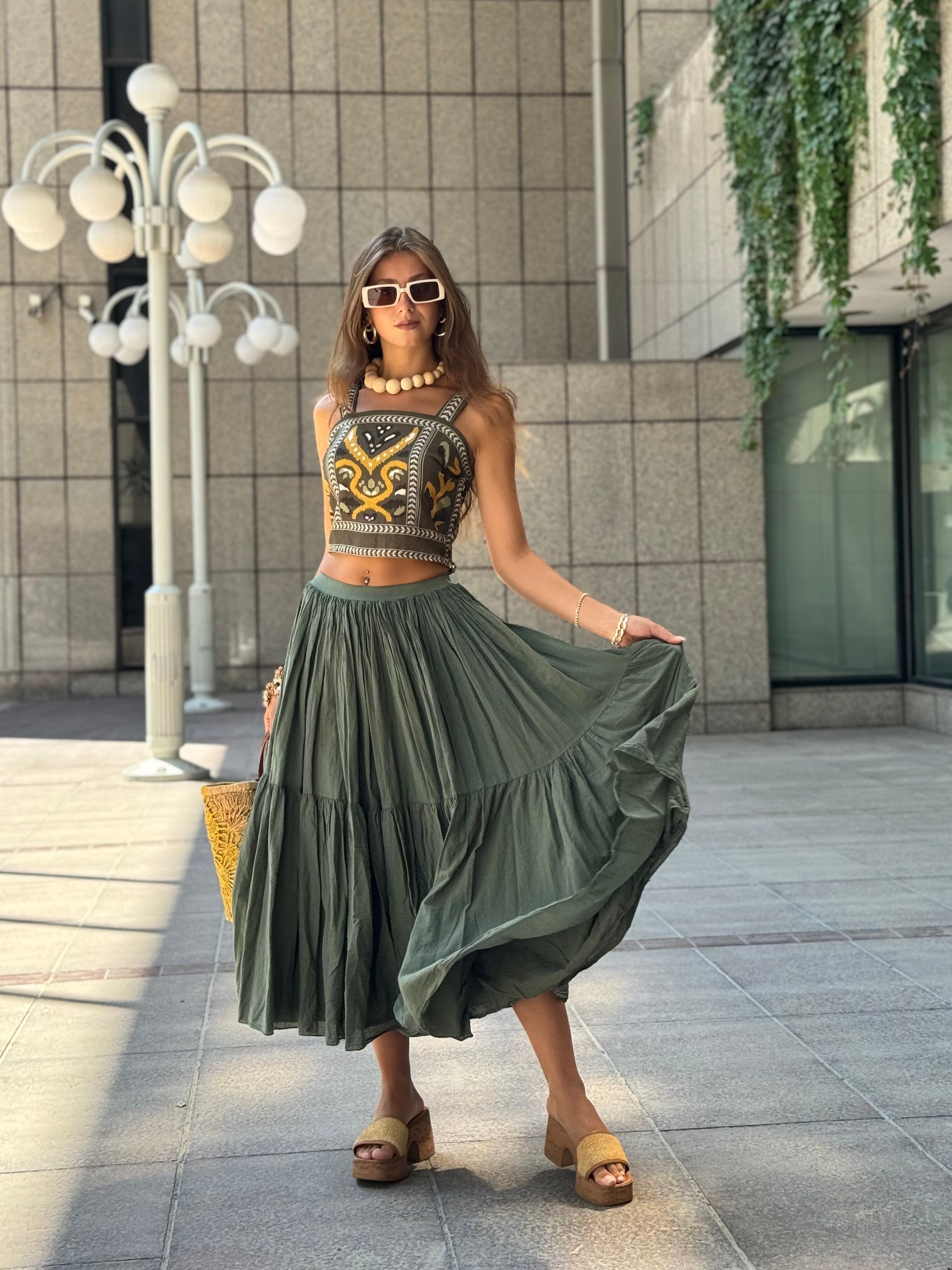 A8213 VIEN BELİ LASTİKLİ KABARIK ETEK