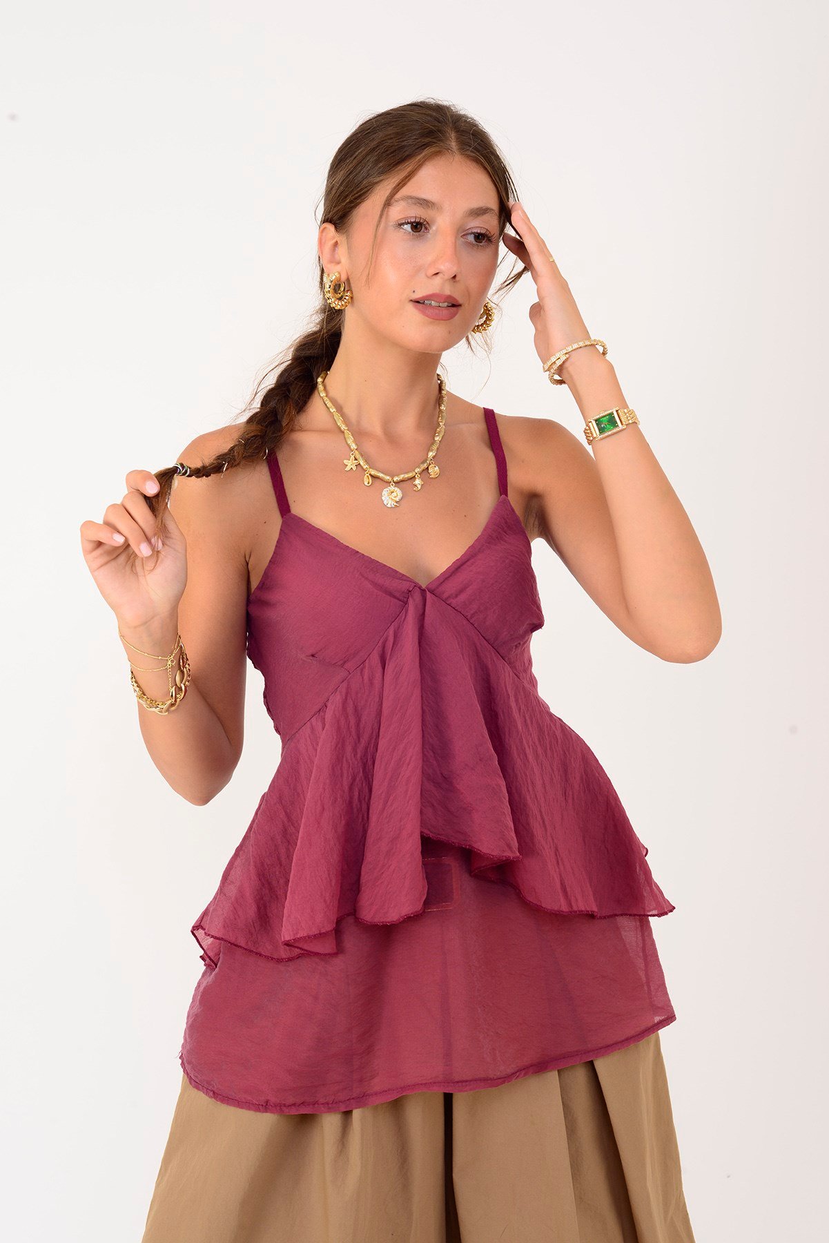 A8408 ASKILI FARBALALI KAT KAT BLUZ