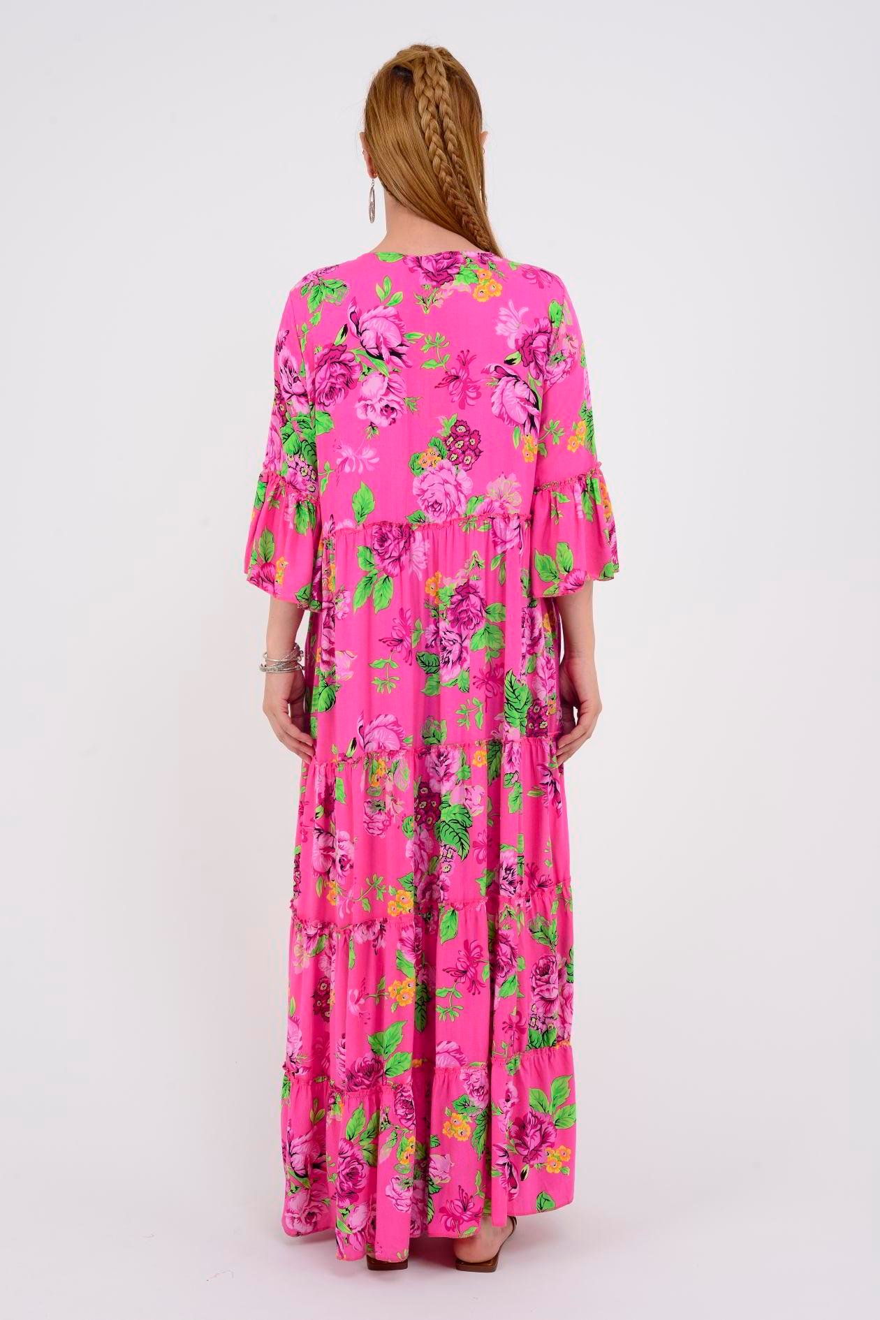 ADN135 GÜL DESEN BOHO ELBİSE