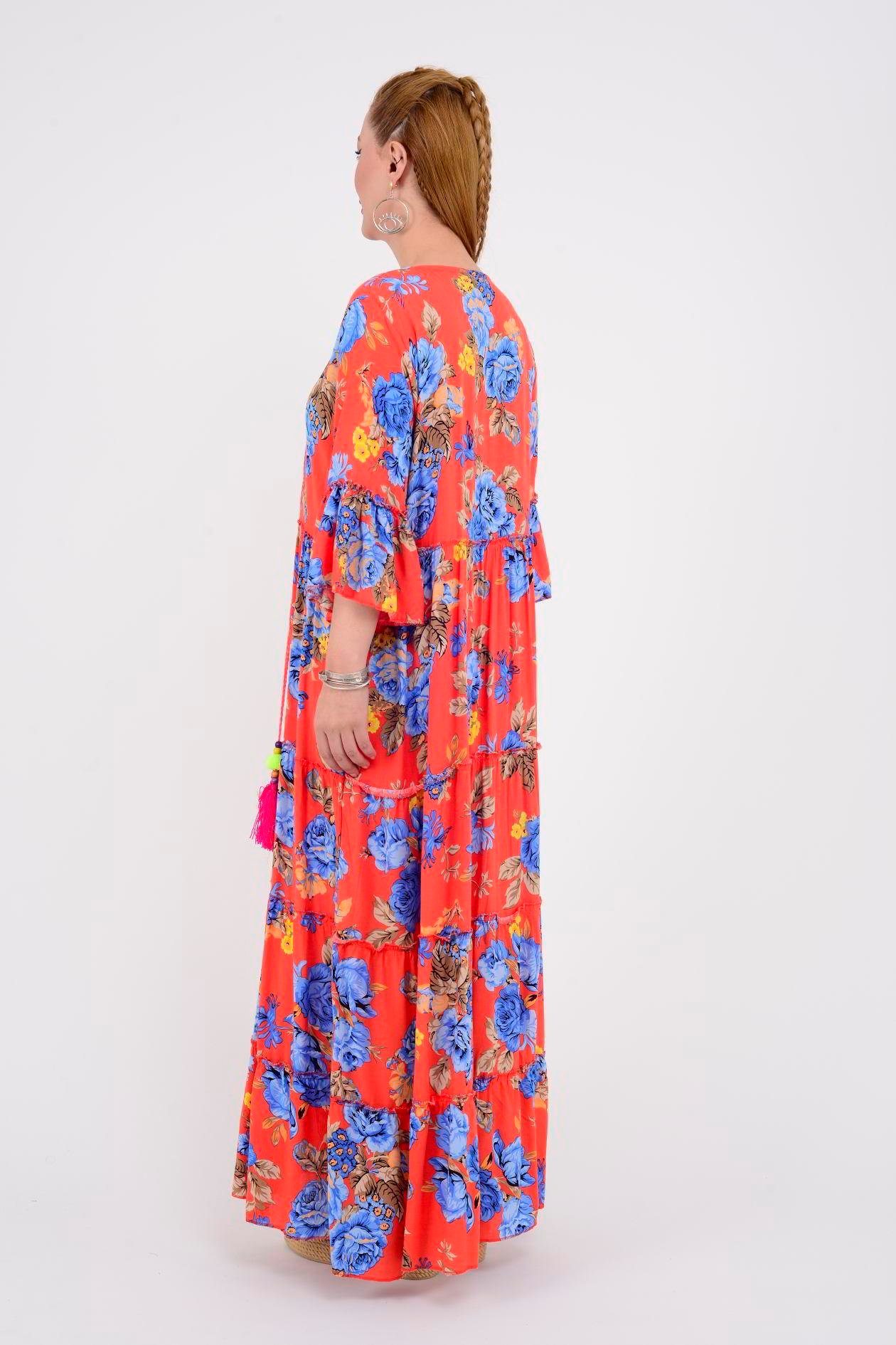 ADN135 GÜL DESEN BOHO ELBİSE