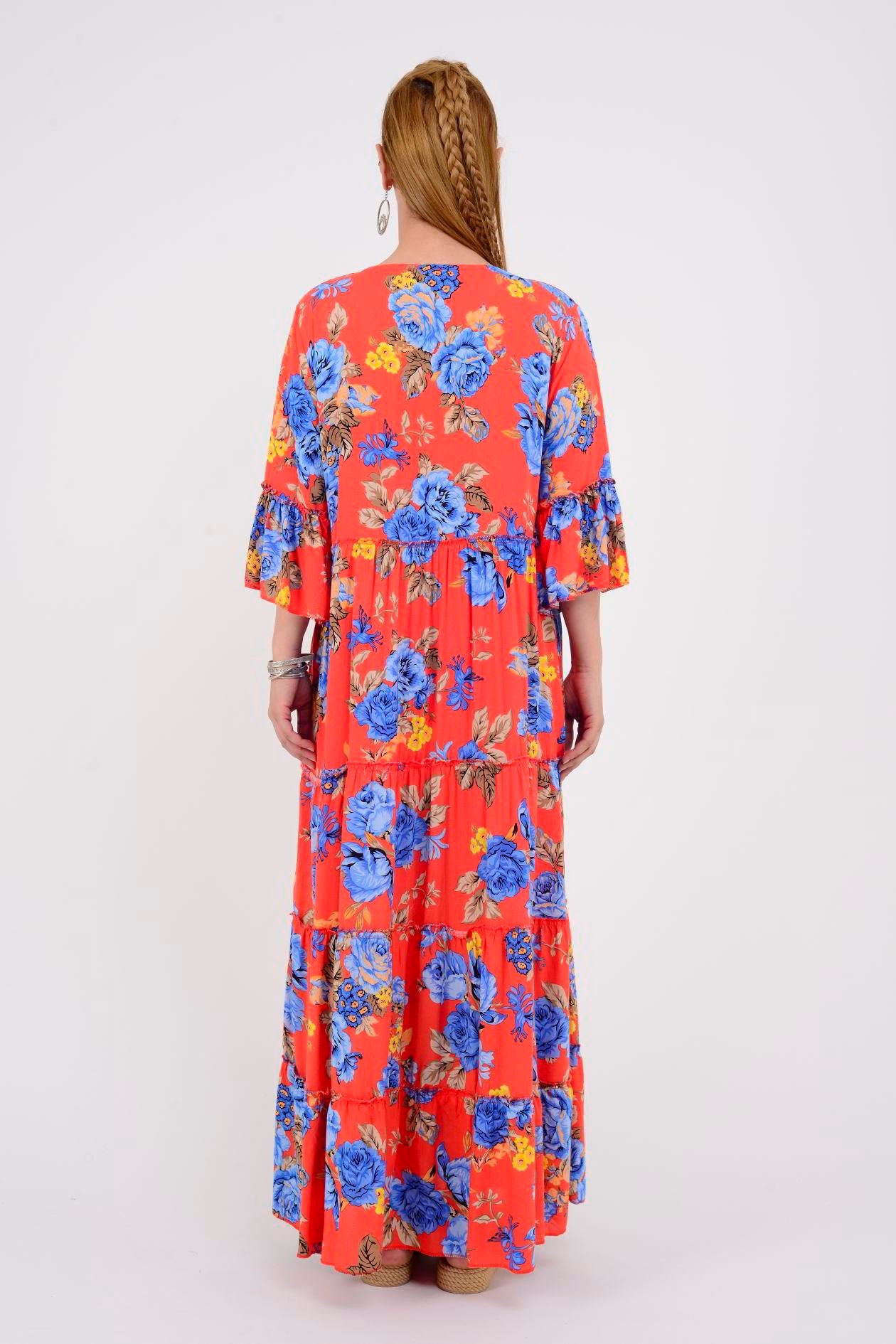ADN135 GÜL DESEN BOHO ELBİSE