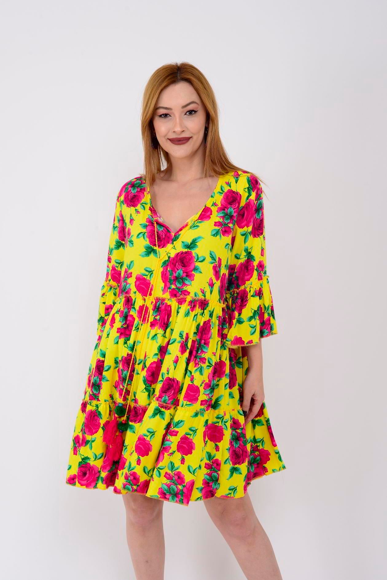 ADN140 DESENLİ BOHO KISA ELBİSE