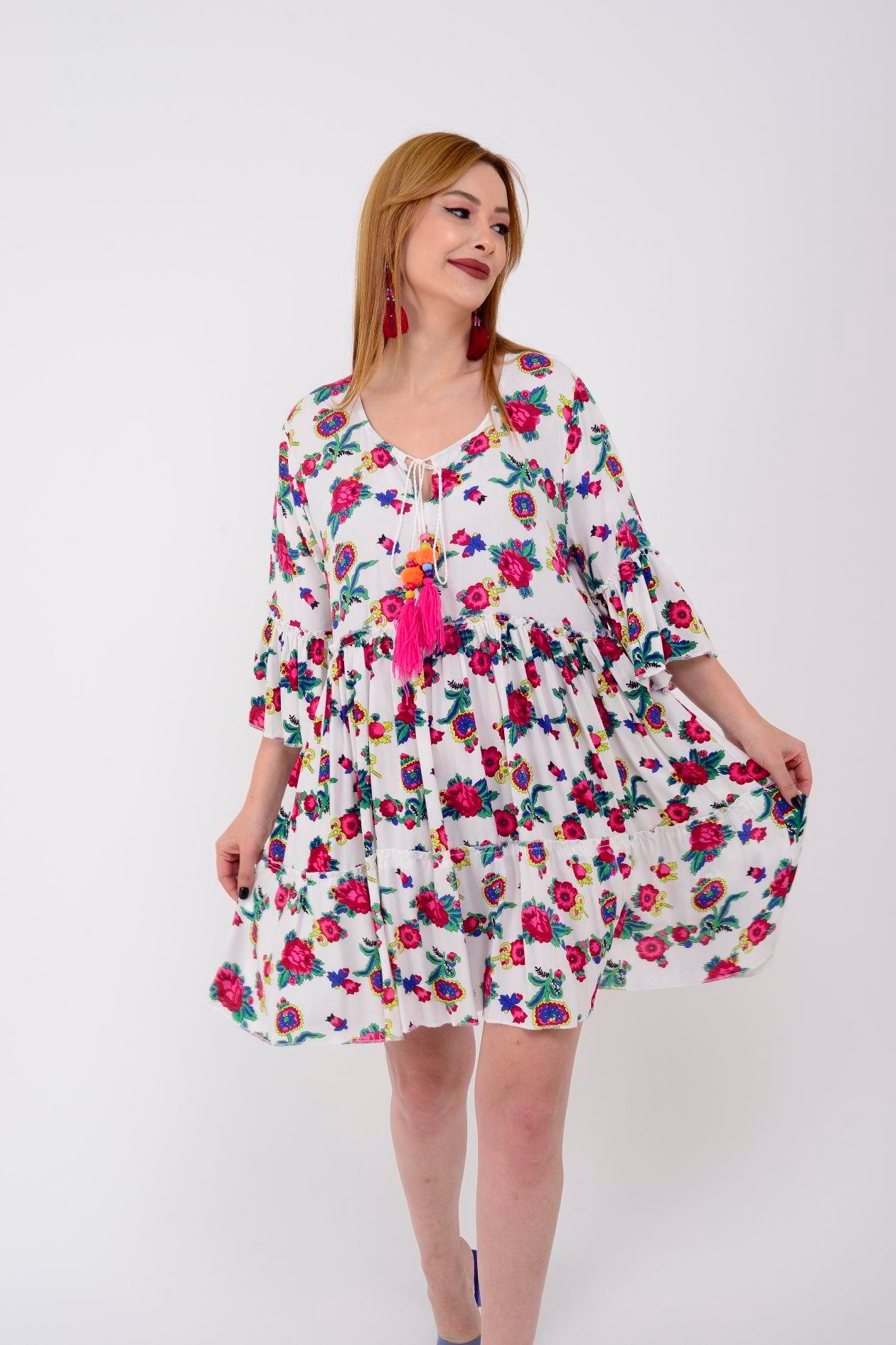 ADN140 DESENLİ BOHO KISA ELBİSE