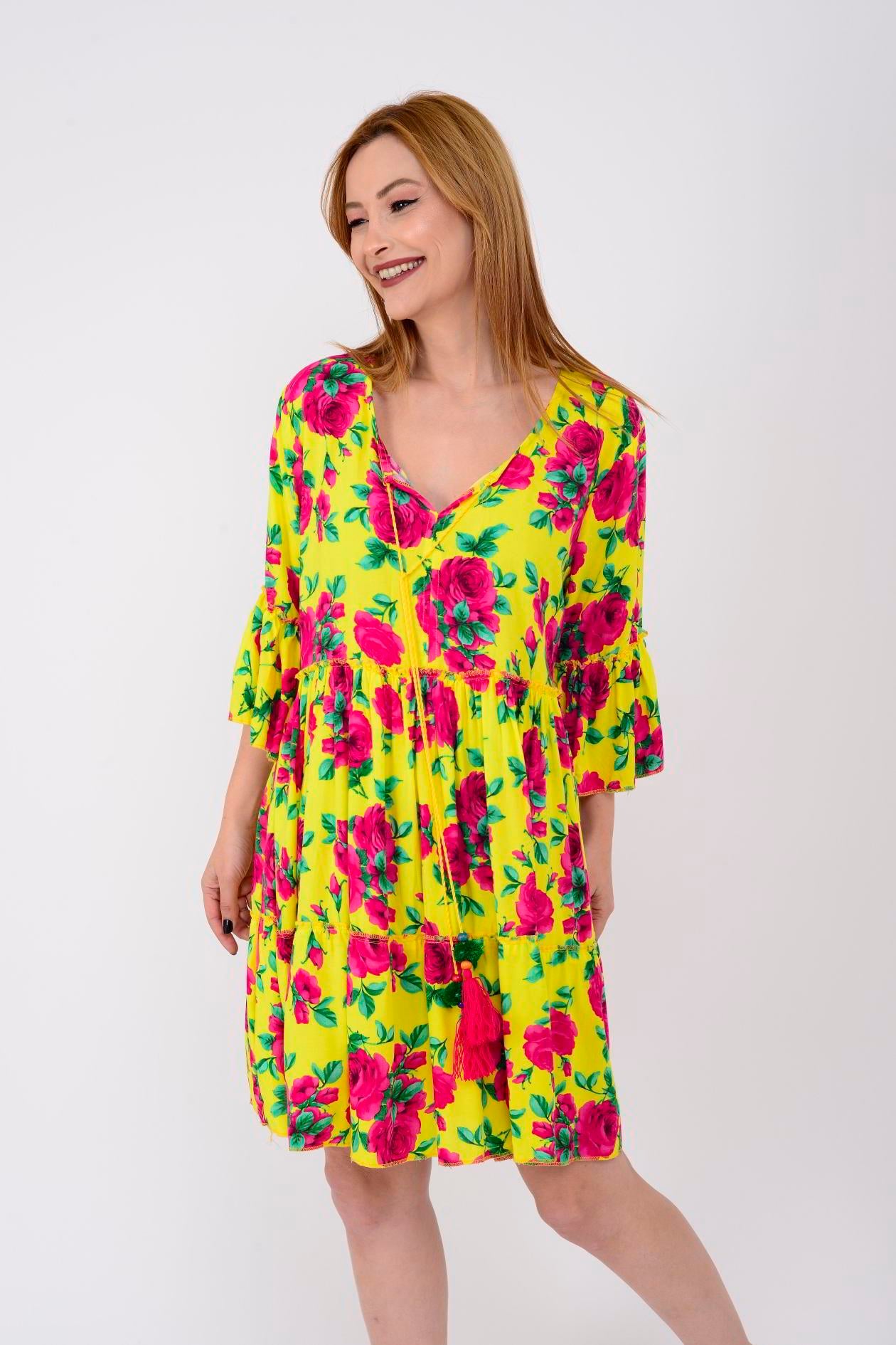 ADN140 DESENLİ BOHO KISA ELBİSE