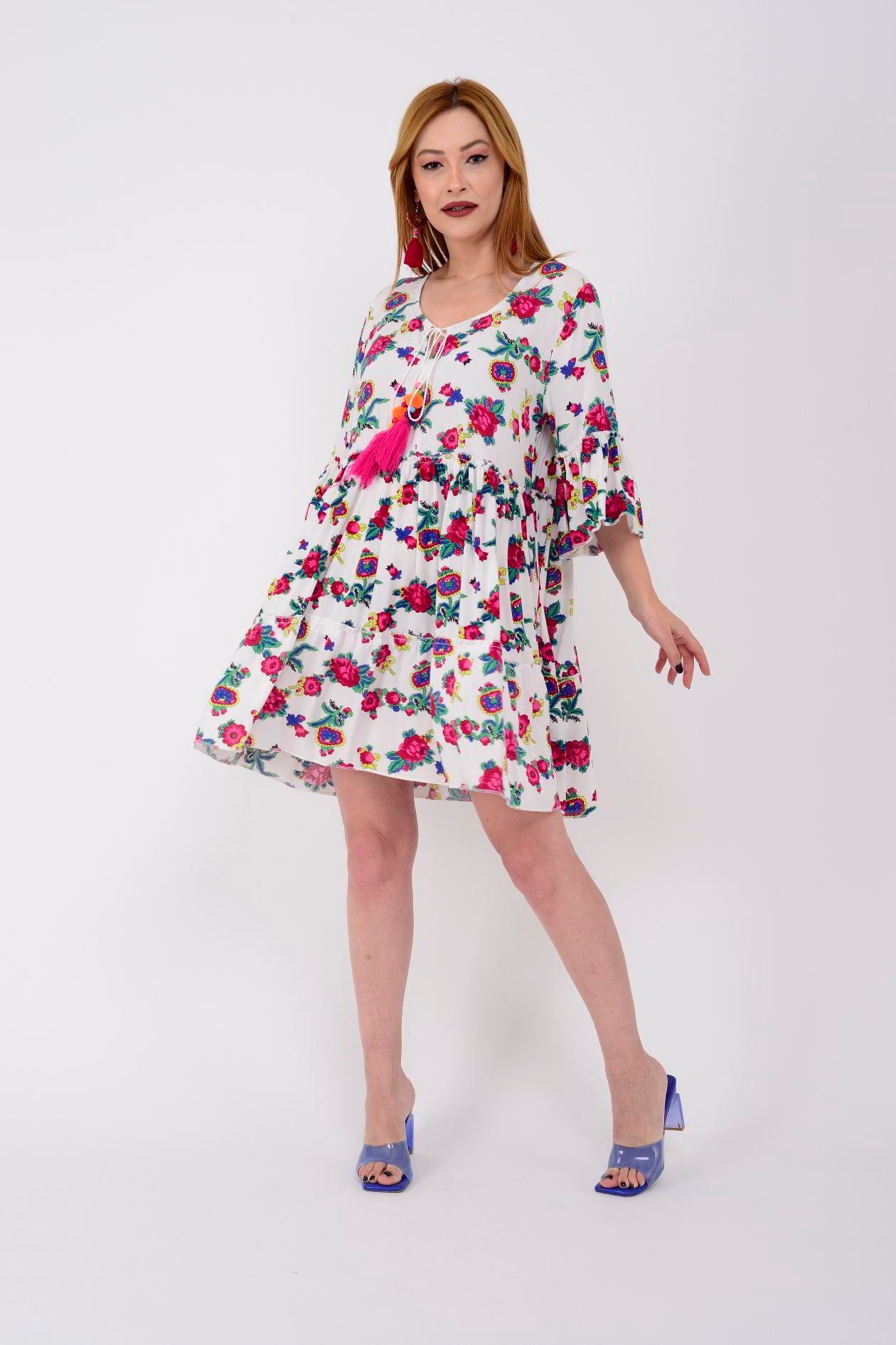 ADN140 DESENLİ BOHO KISA ELBİSE