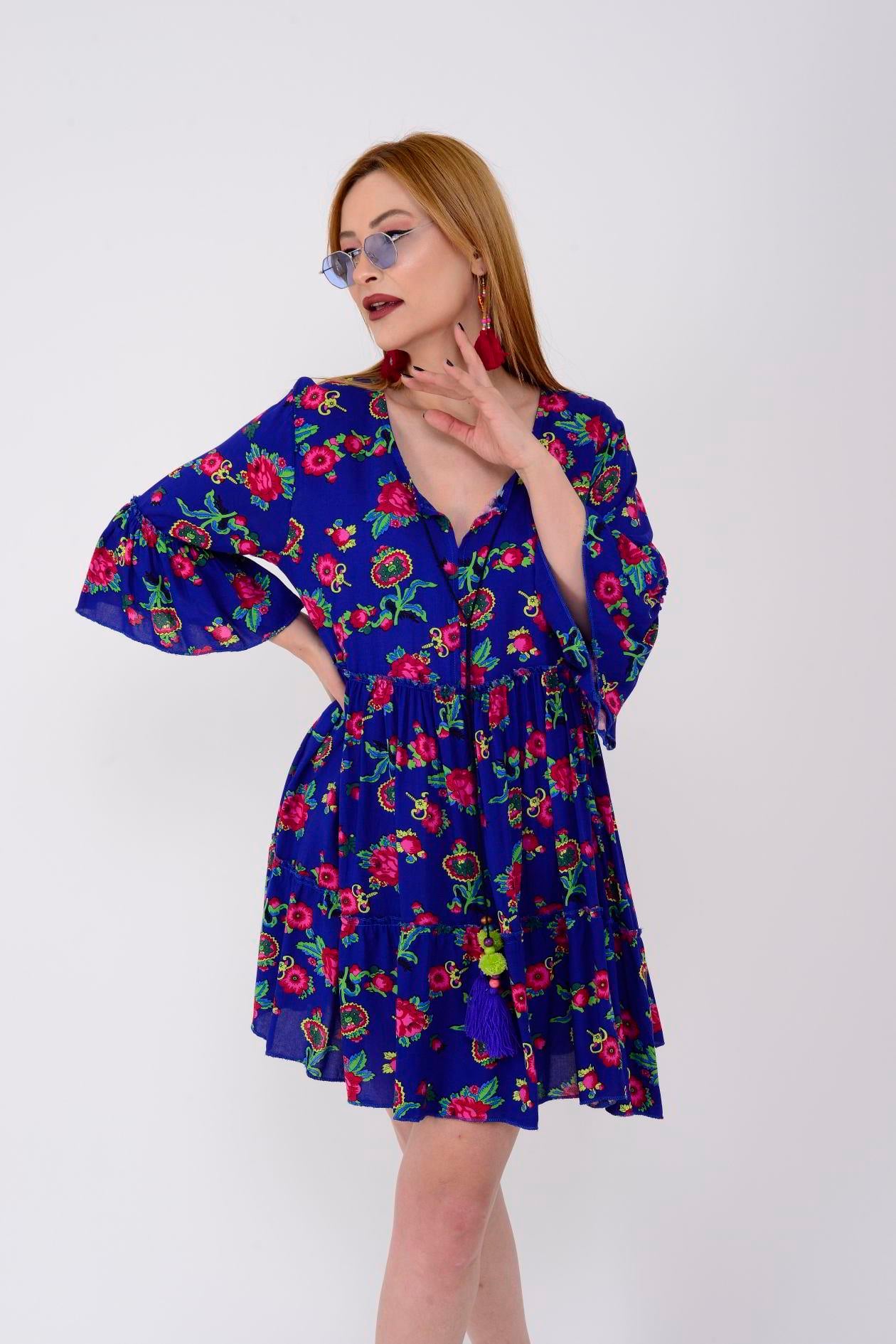 ADN140 DESENLİ BOHO KISA ELBİSE