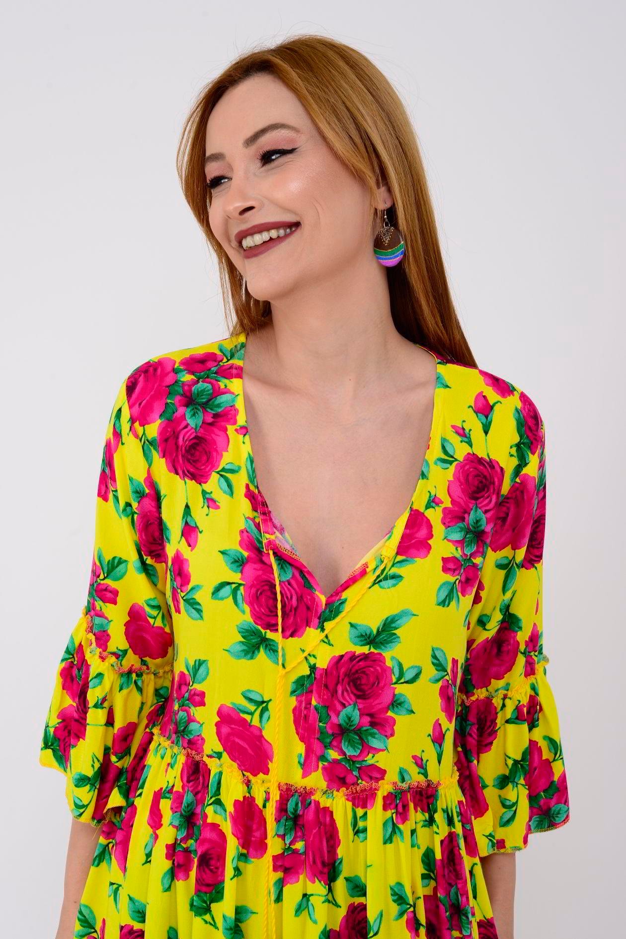 ADN140 DESENLİ BOHO KISA ELBİSE