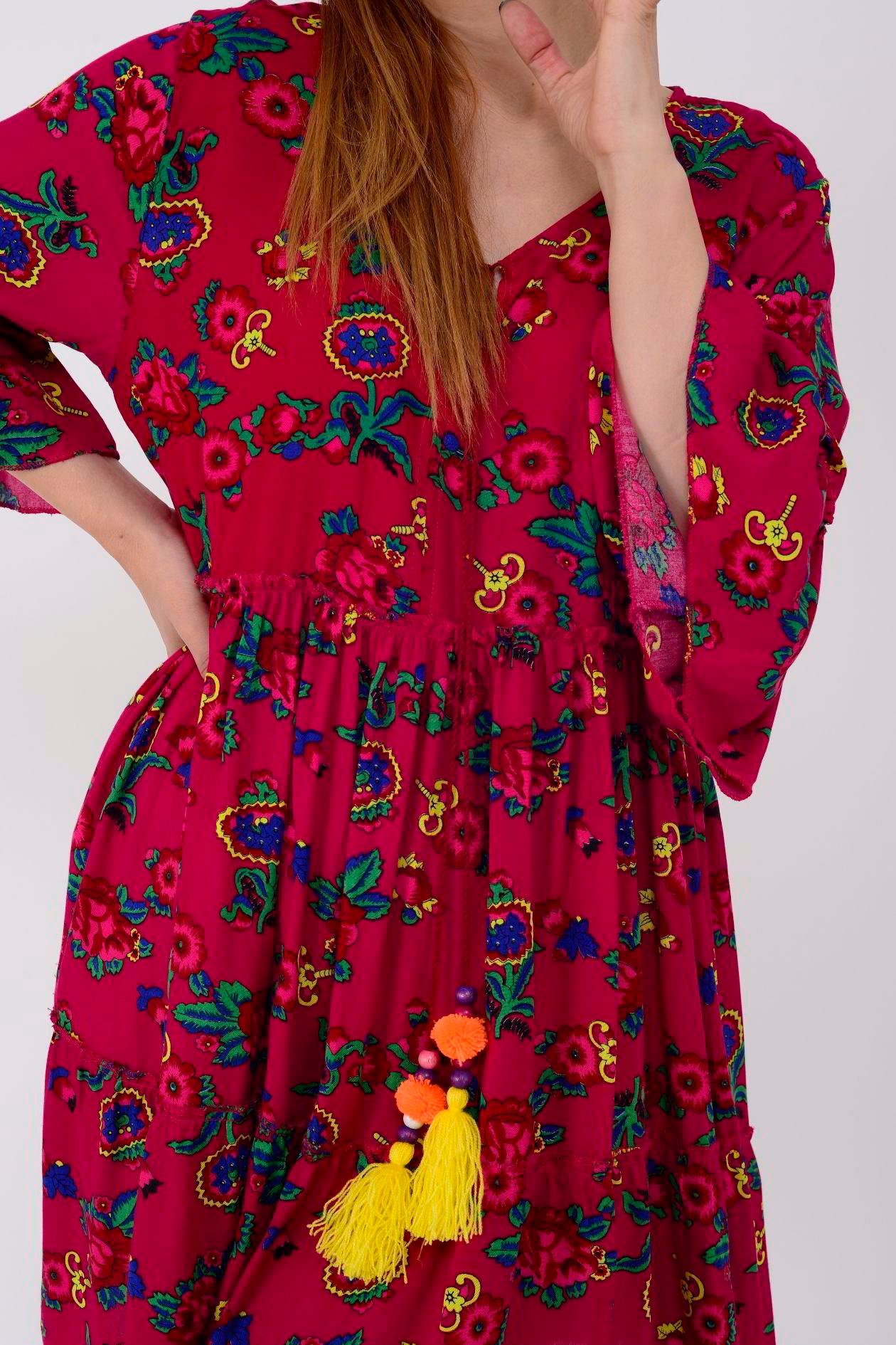 ADN140 DESENLİ BOHO KISA ELBİSE