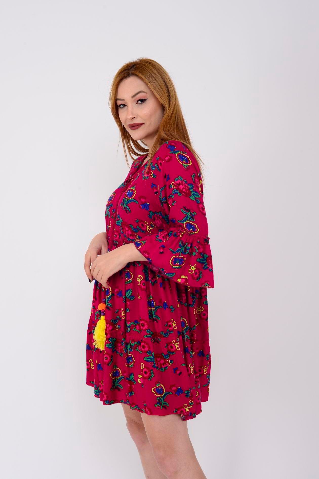 ADN140 DESENLİ BOHO KISA ELBİSE