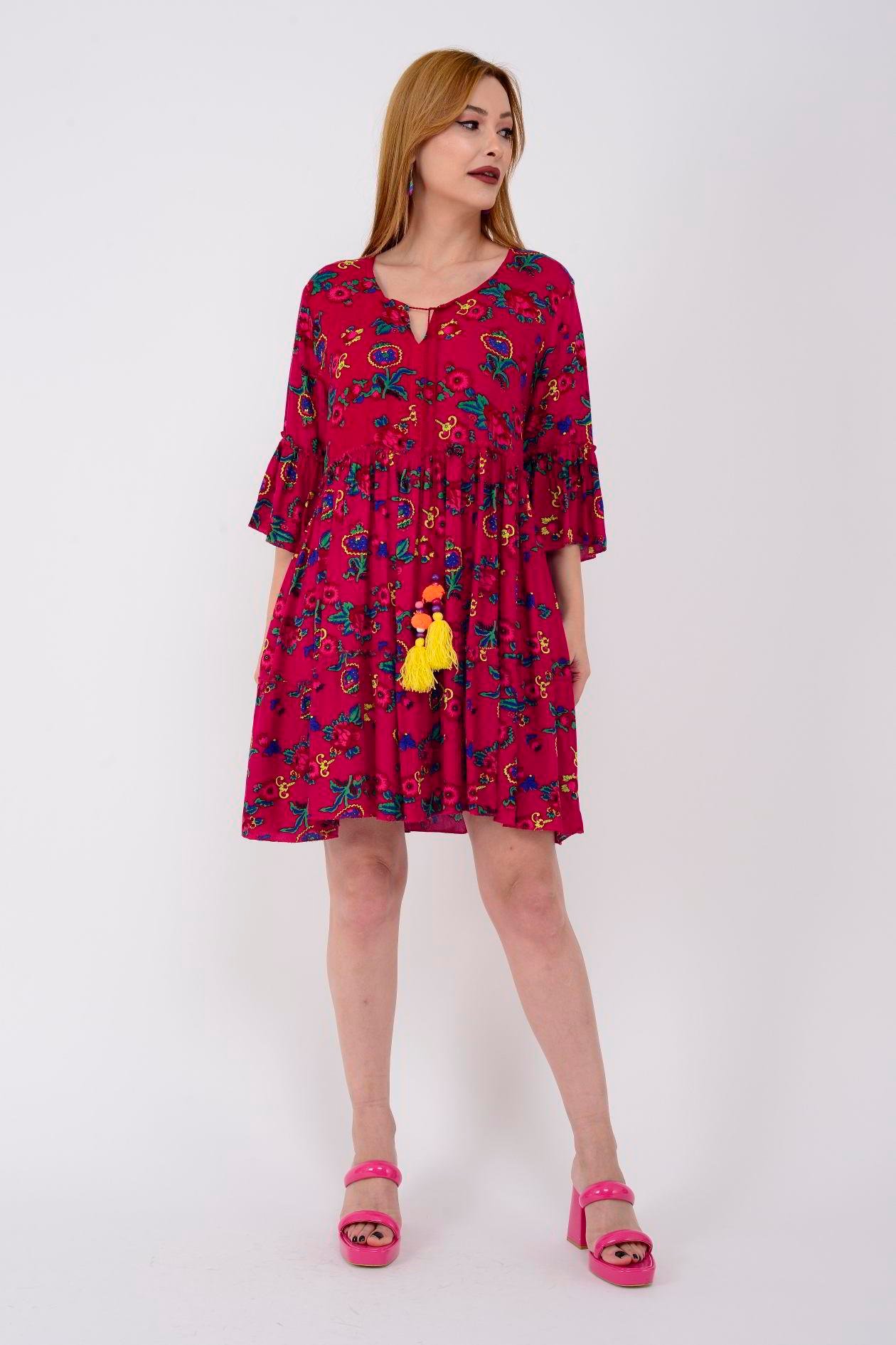ADN140 DESENLİ BOHO KISA ELBİSE