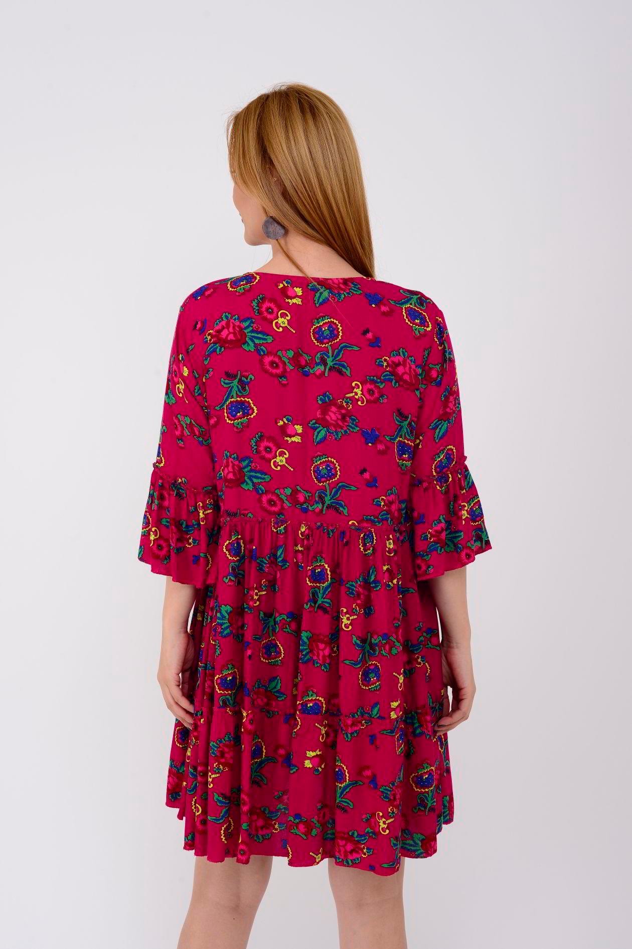 ADN140 DESENLİ BOHO KISA ELBİSE