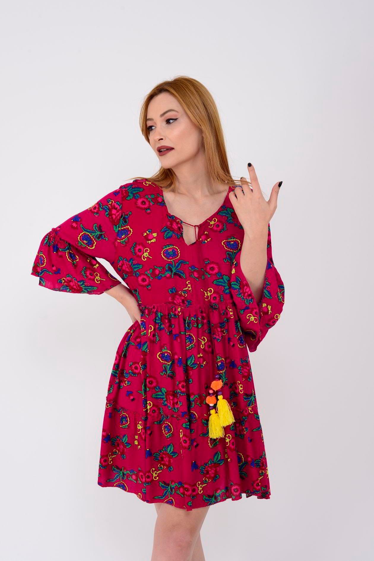 ADN140 DESENLİ BOHO KISA ELBİSE