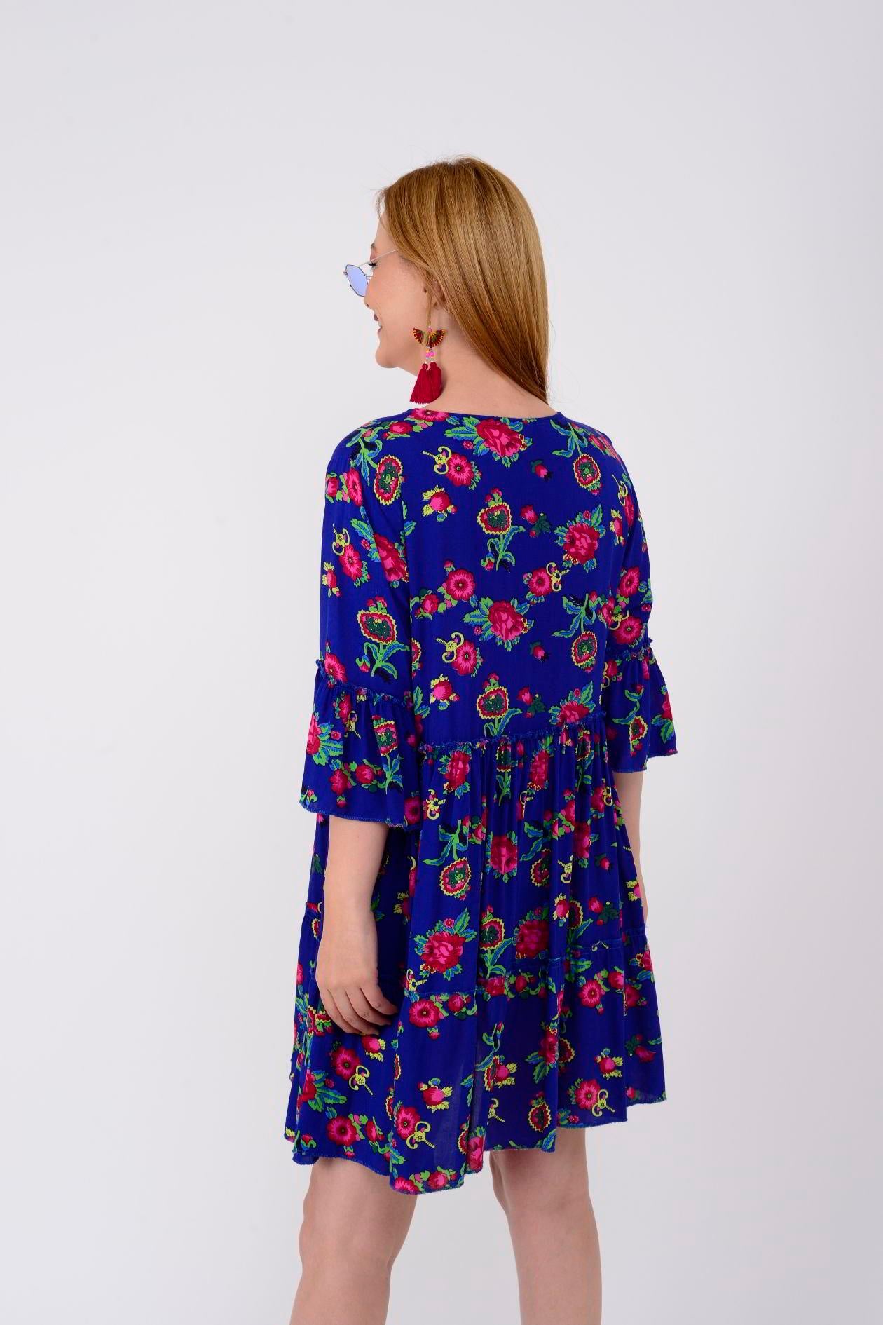 ADN140 DESENLİ BOHO KISA ELBİSE