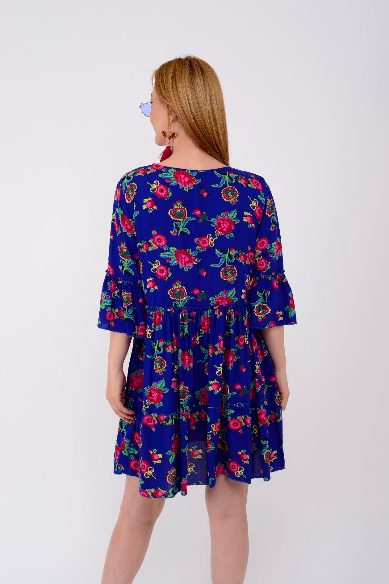 ADN140 DESENLİ BOHO KISA ELBİSE