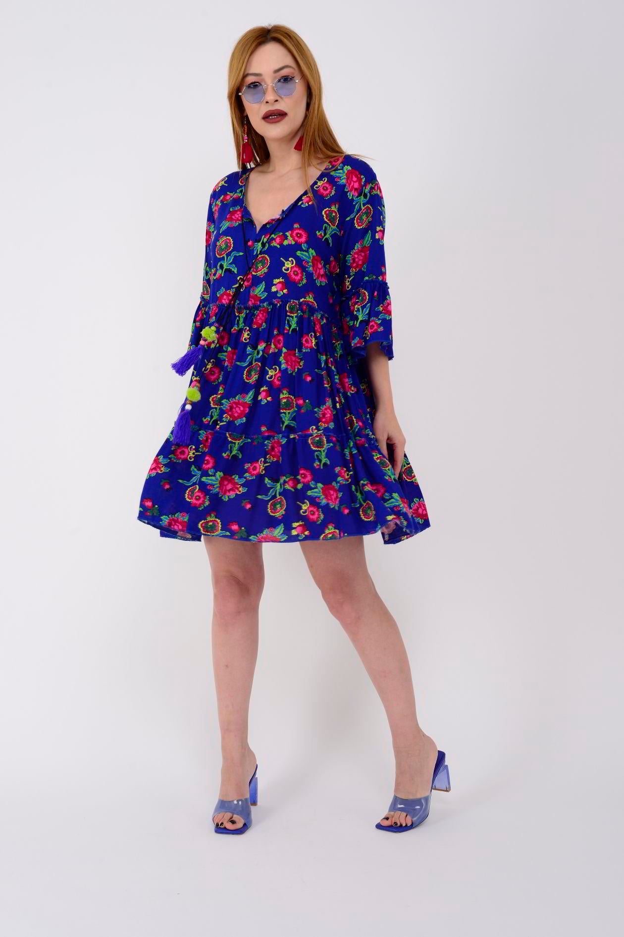 ADN140 DESENLİ BOHO KISA ELBİSE