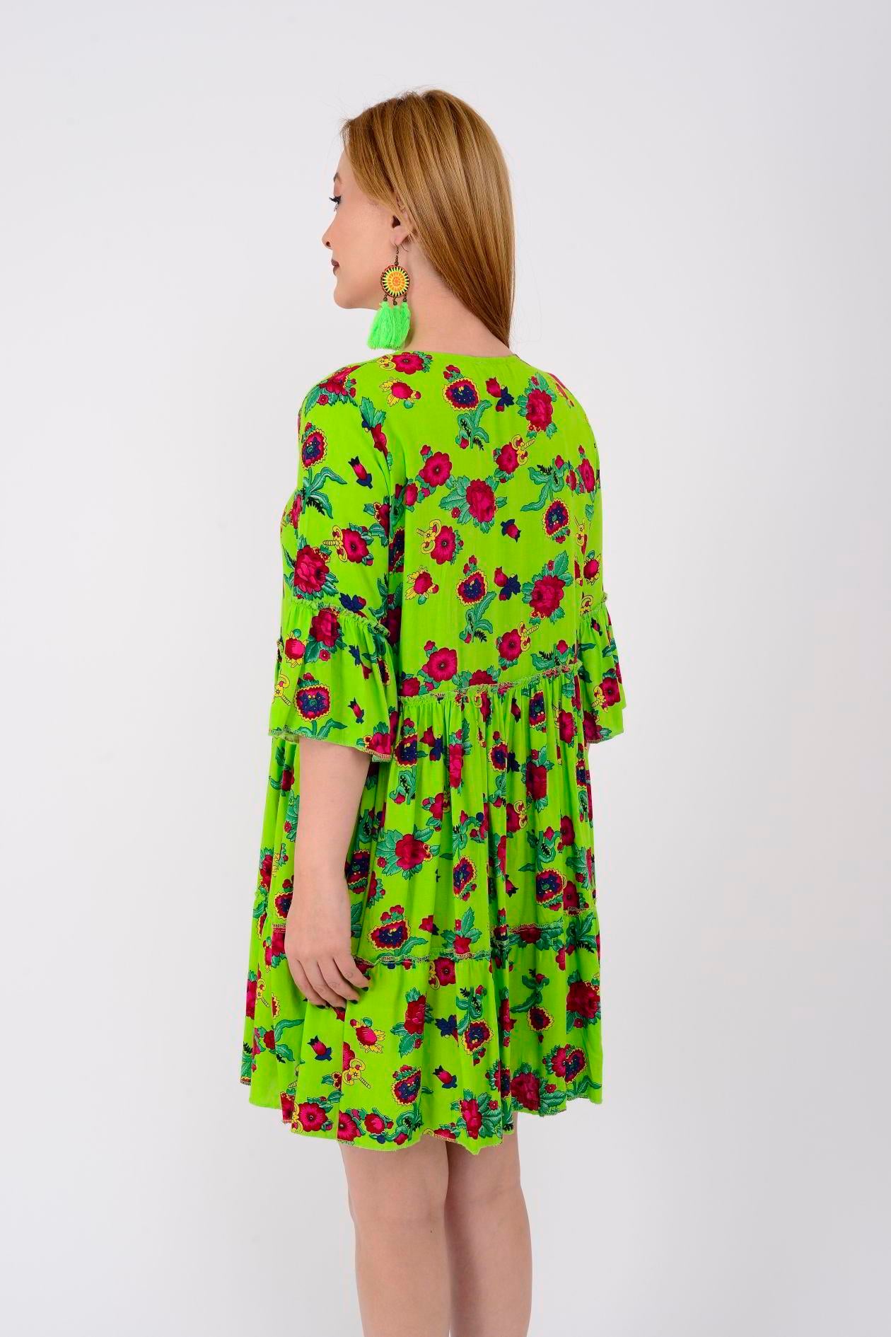 ADN140 DESENLİ BOHO KISA ELBİSE