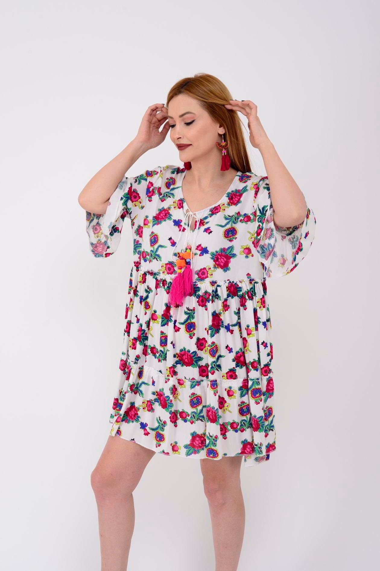 ADN140 DESENLİ BOHO KISA ELBİSE