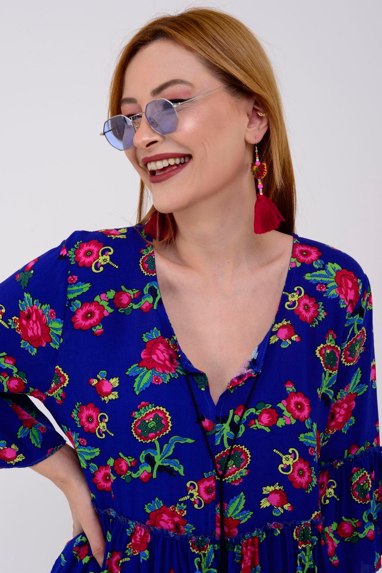 ADN140 DESENLİ BOHO KISA ELBİSE