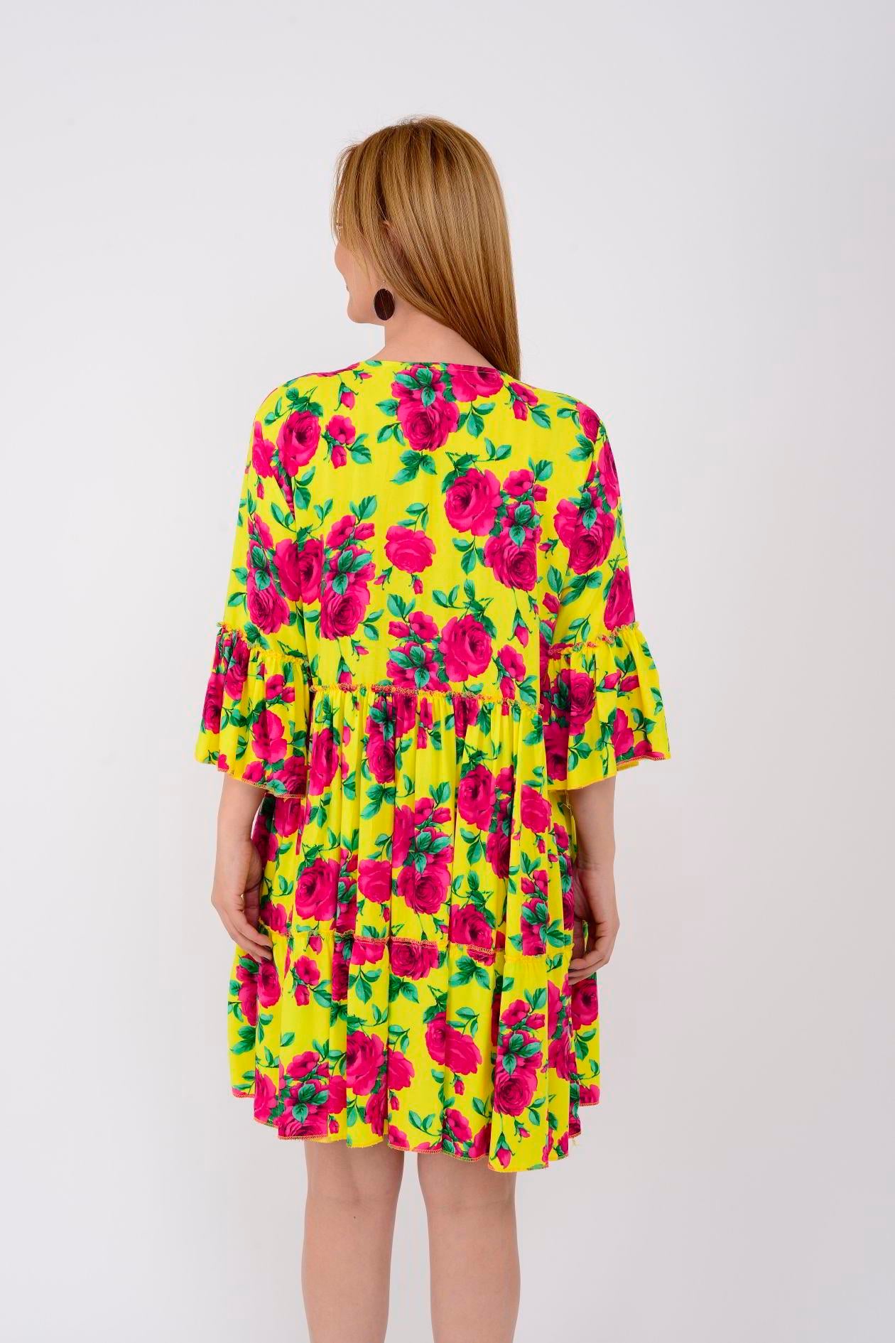 ADN140 DESENLİ BOHO KISA ELBİSE