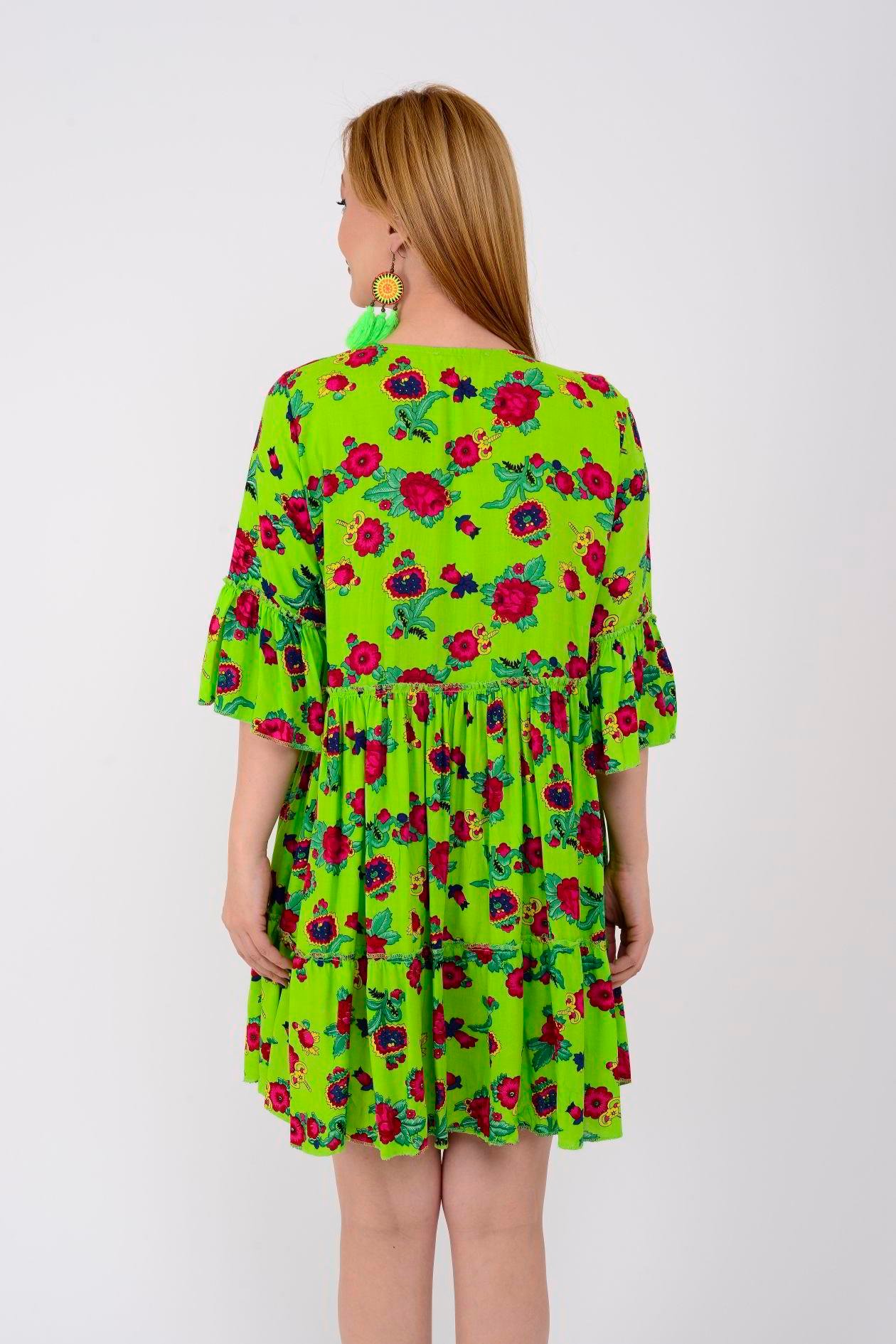 ADN140 DESENLİ BOHO KISA ELBİSE