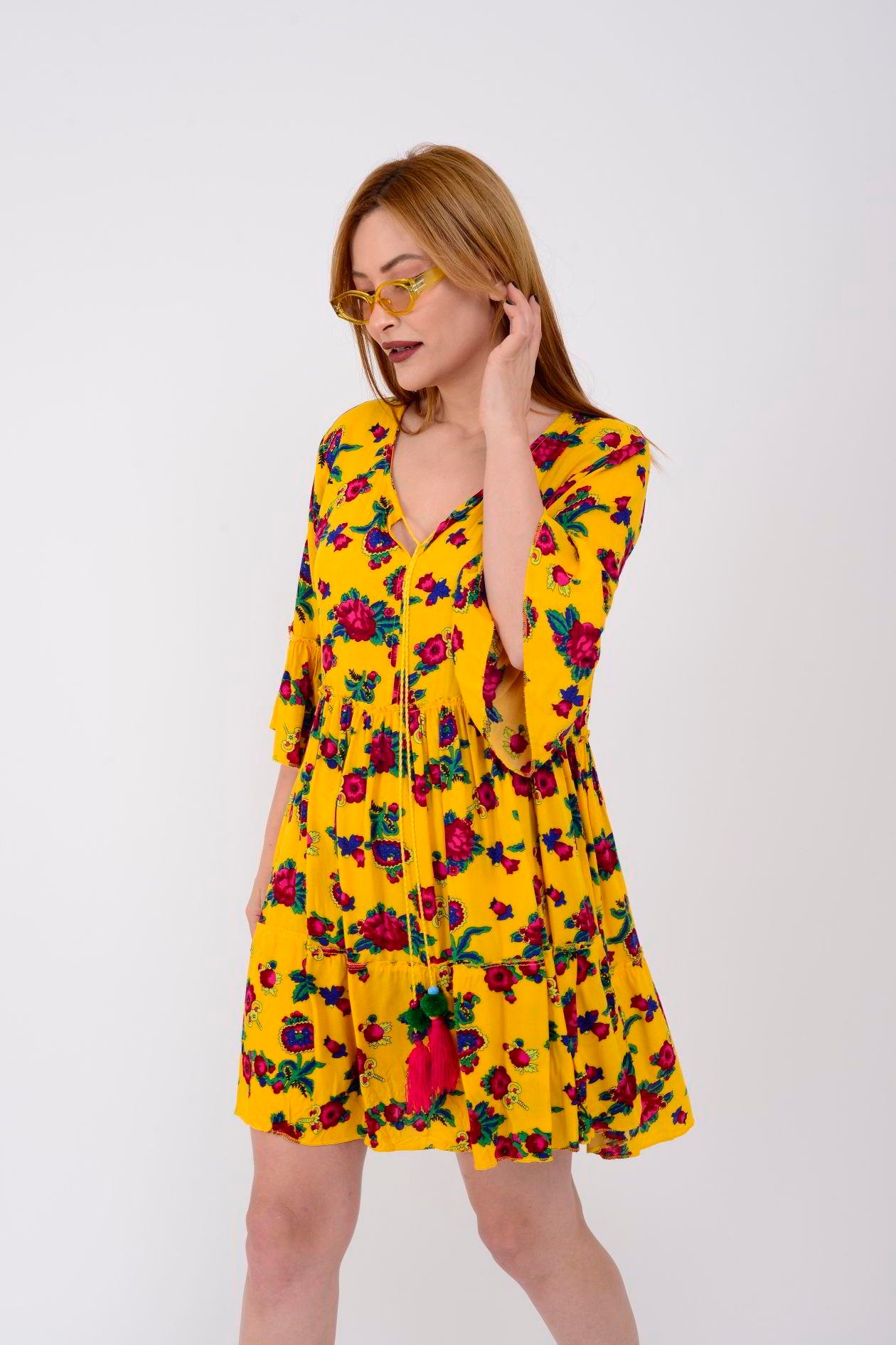 ADN140 DESENLİ BOHO KISA ELBİSE