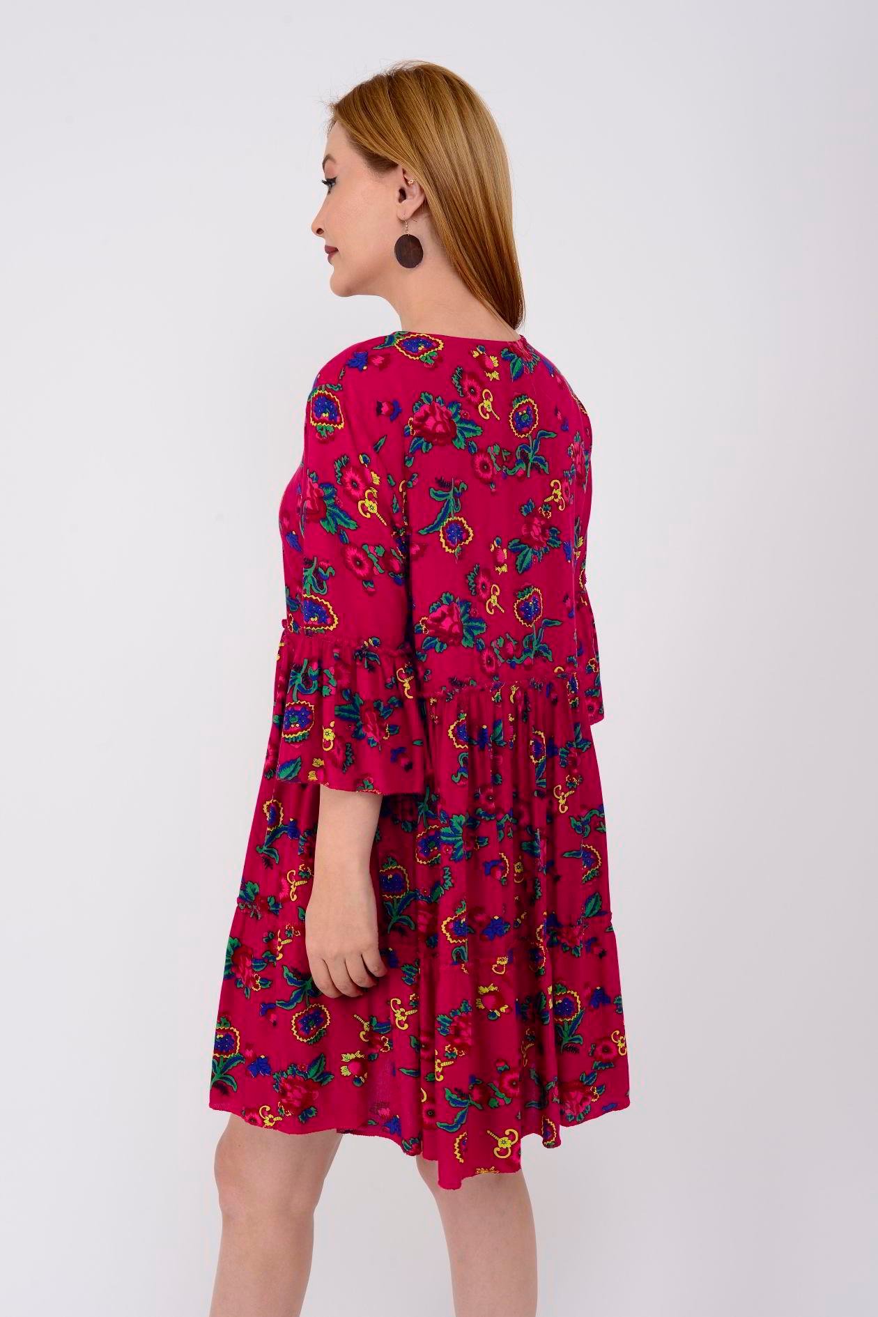 ADN140 DESENLİ BOHO KISA ELBİSE