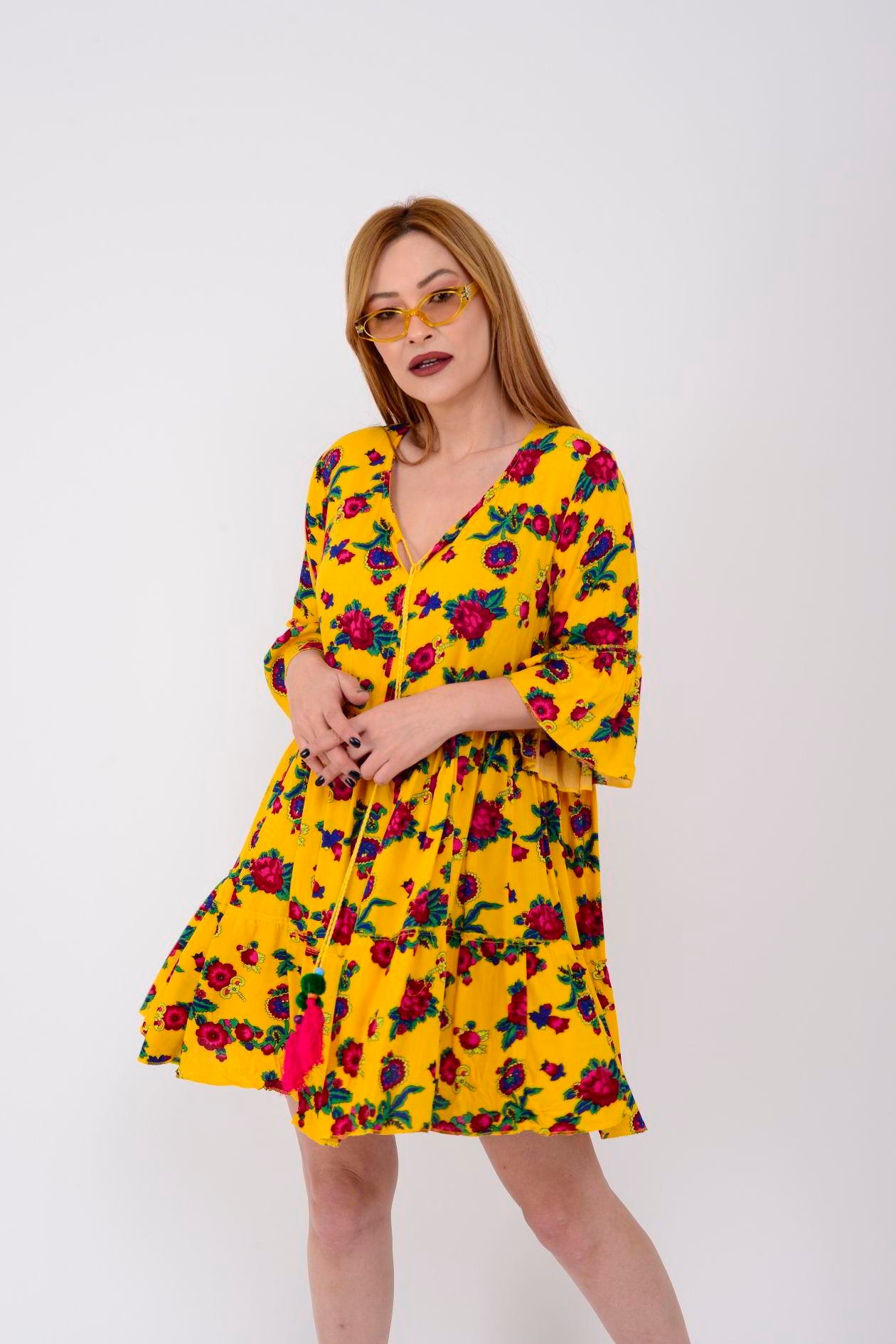 ADN140 DESENLİ BOHO KISA ELBİSE