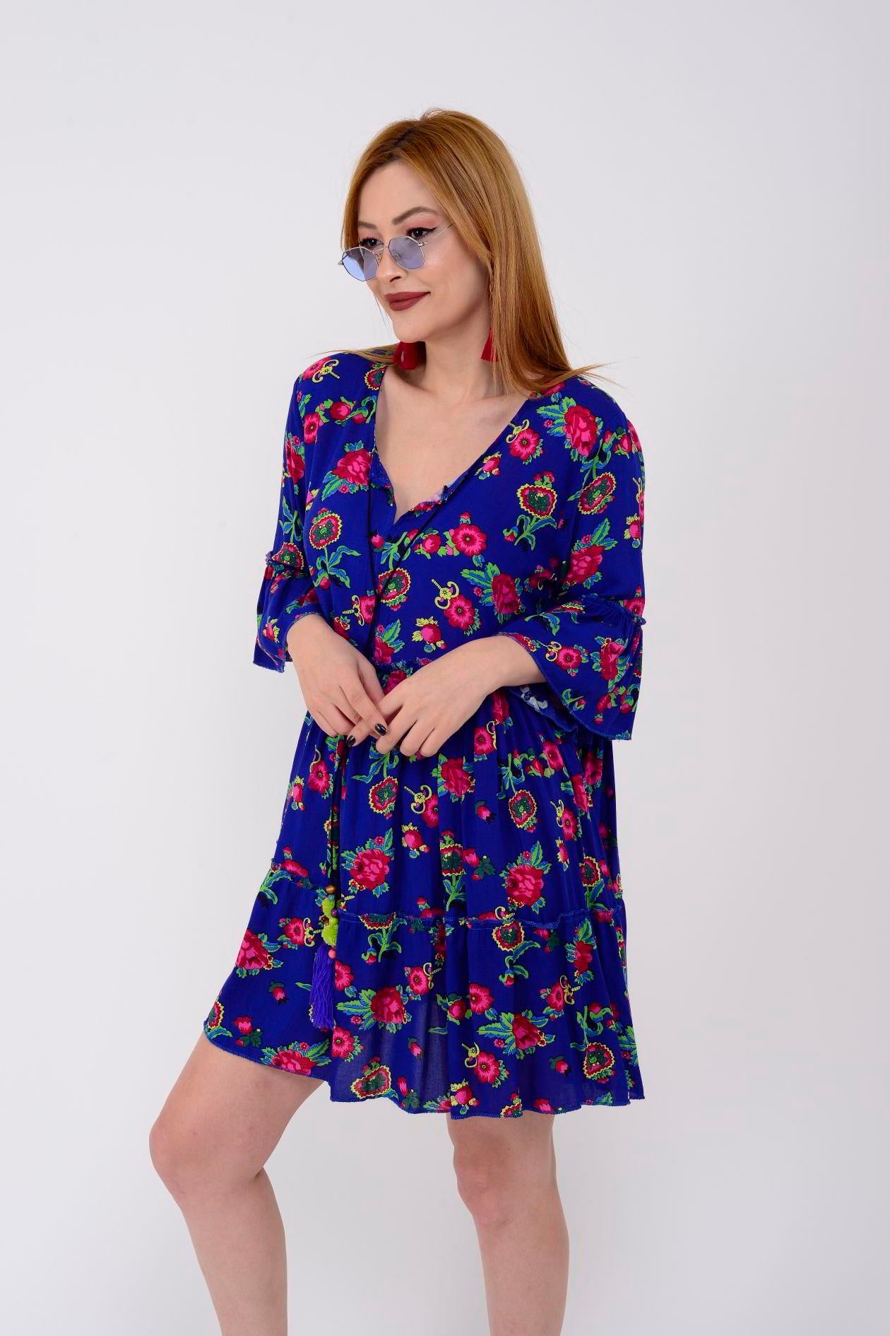 ADN140 DESENLİ BOHO KISA ELBİSE