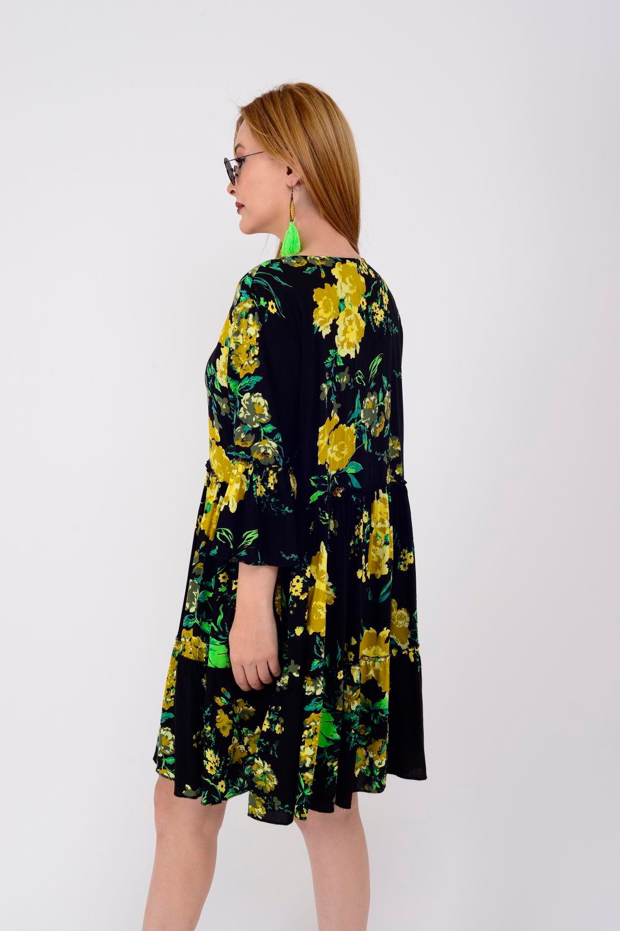 ADN140 GÜL DESEN BOHO KISA ELBİSE
