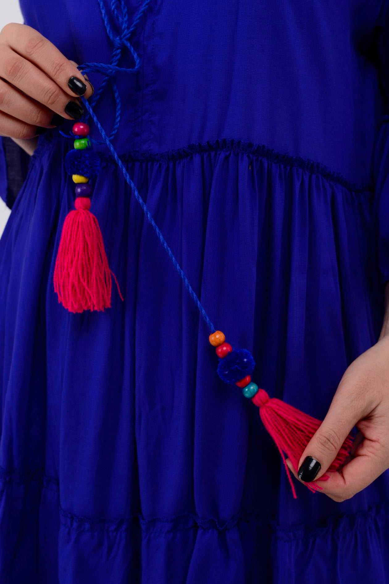 ADN140 KISA BOHO PÜSKÜLLÜ ELBİSE